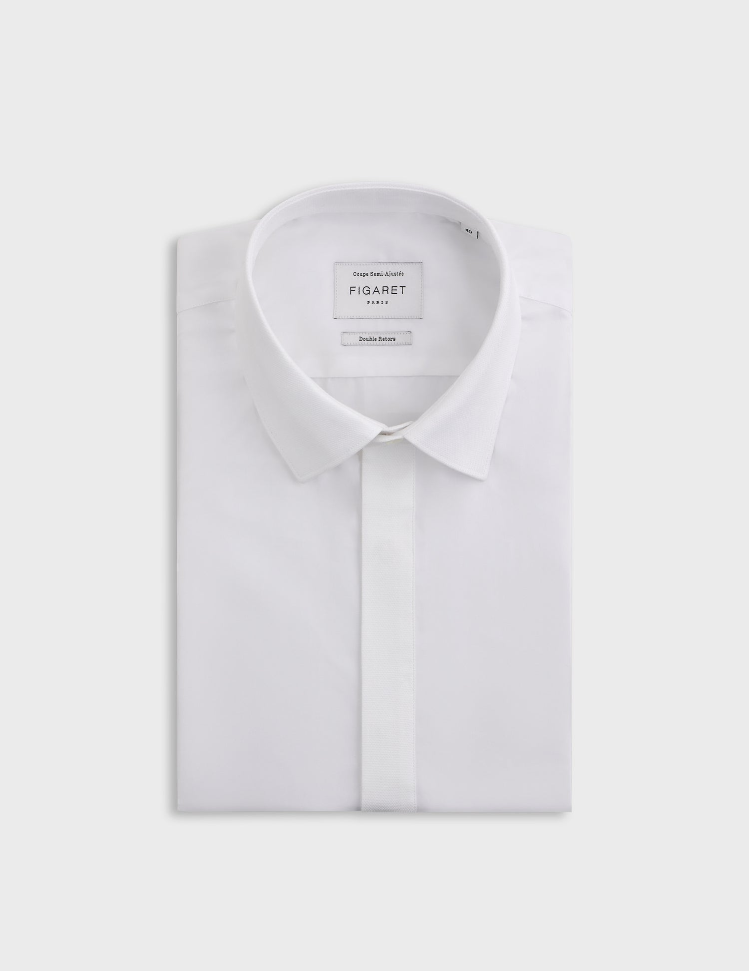 semi-fitted White hidden button placket shirt  - Poplin - Figaret Collar