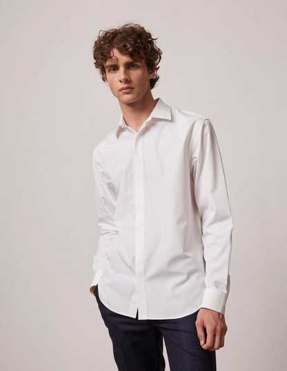 semi-fitted White hidden button placket shirt 