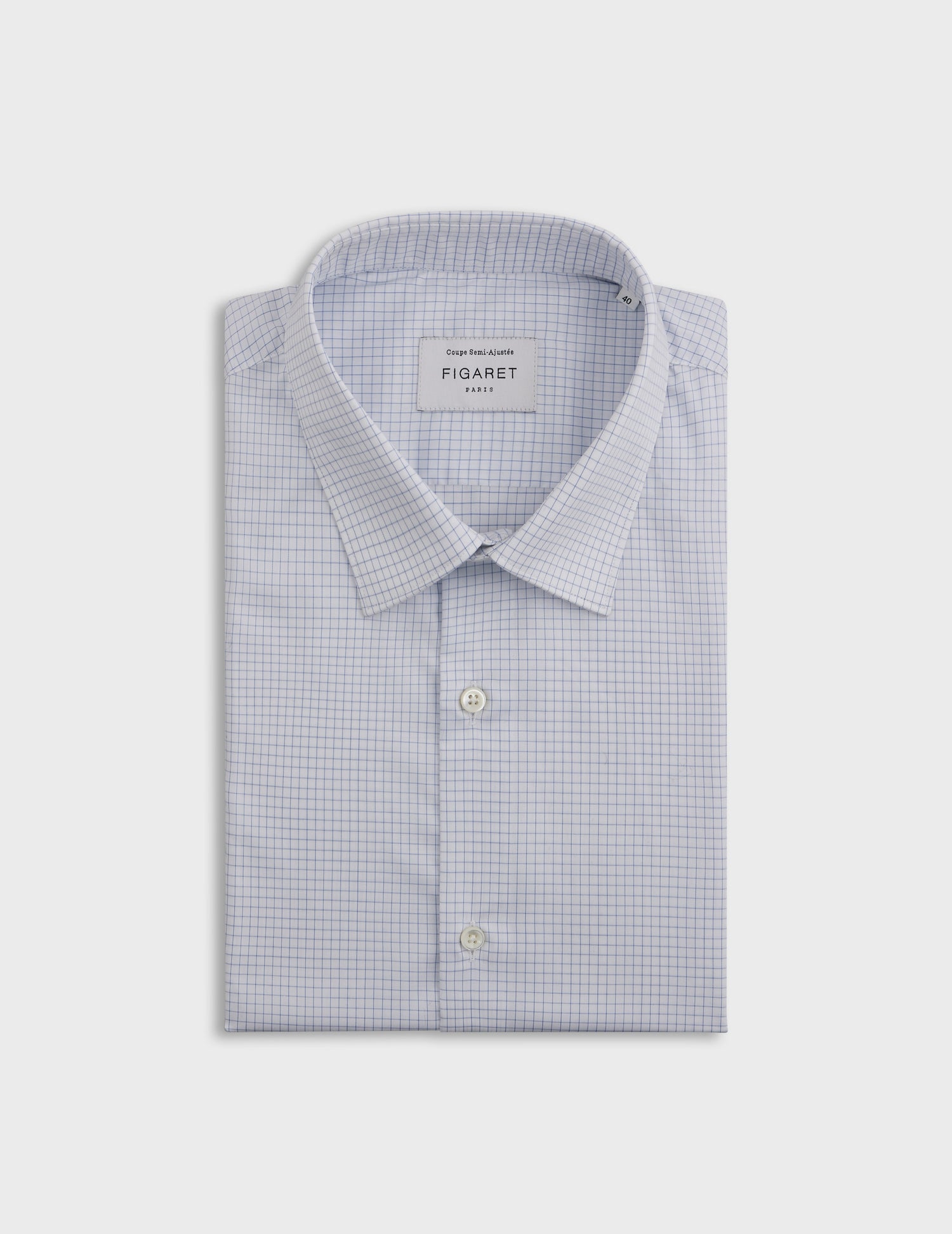 Blue checkedsemi-fitted shirt - Twill - Figaret Collar