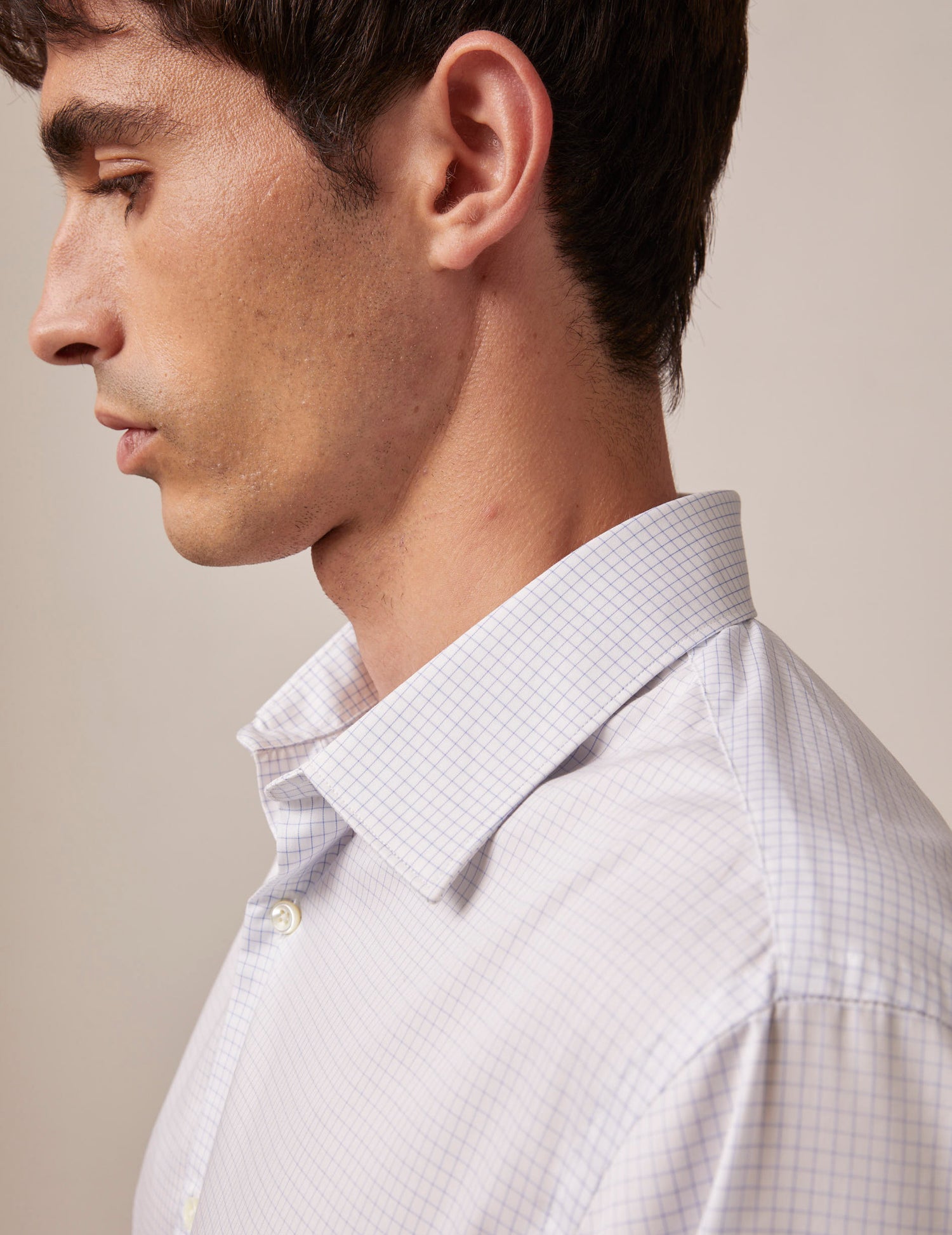 Blue checkedsemi-fitted shirt - Twill - Figaret Collar#3