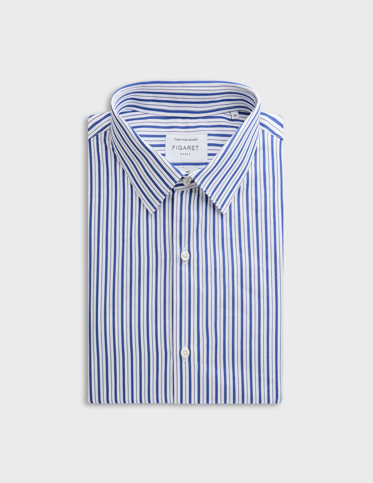 Chemise semi ajustée rayée bleu marine - Popeline - Col Figaret