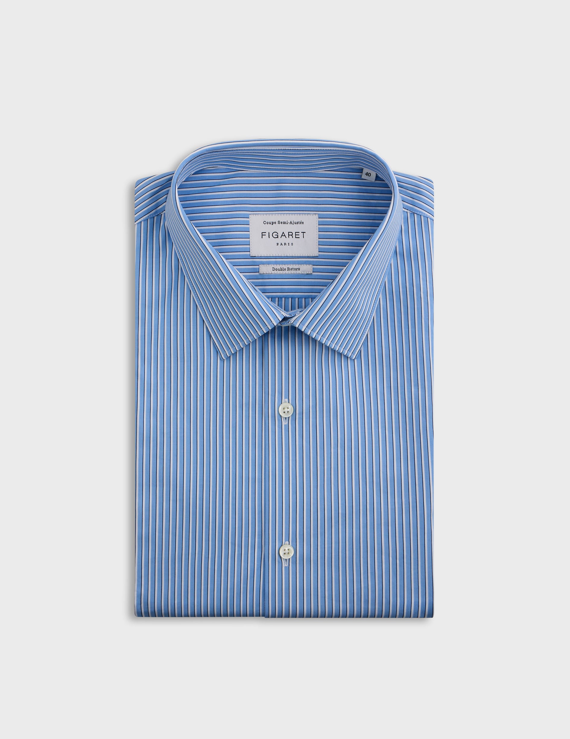 semi-fitted Blue striped shirt - Poplin - Figaret Collar