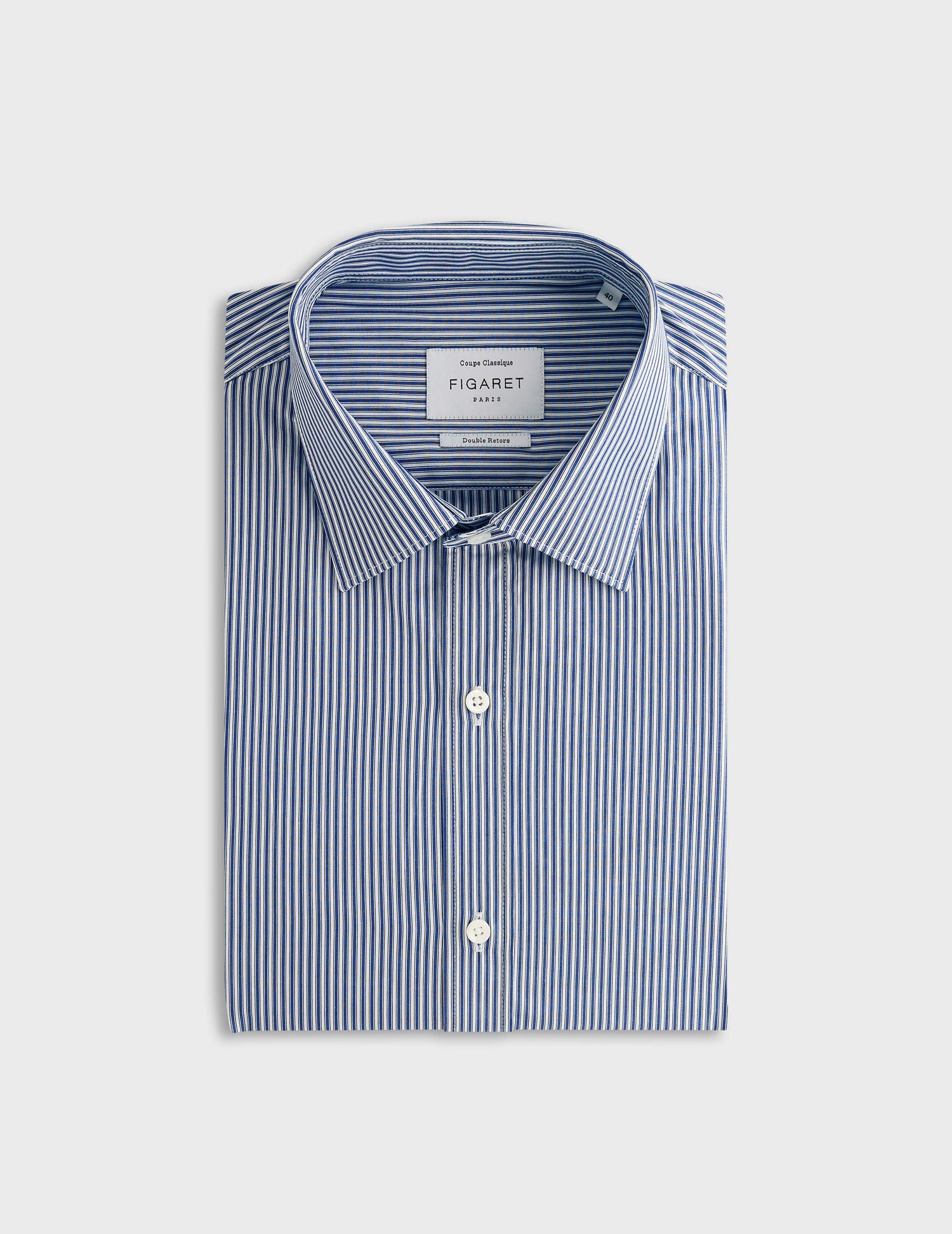 Chemise classique rayée bleu marine - Popeline - Col Figaret