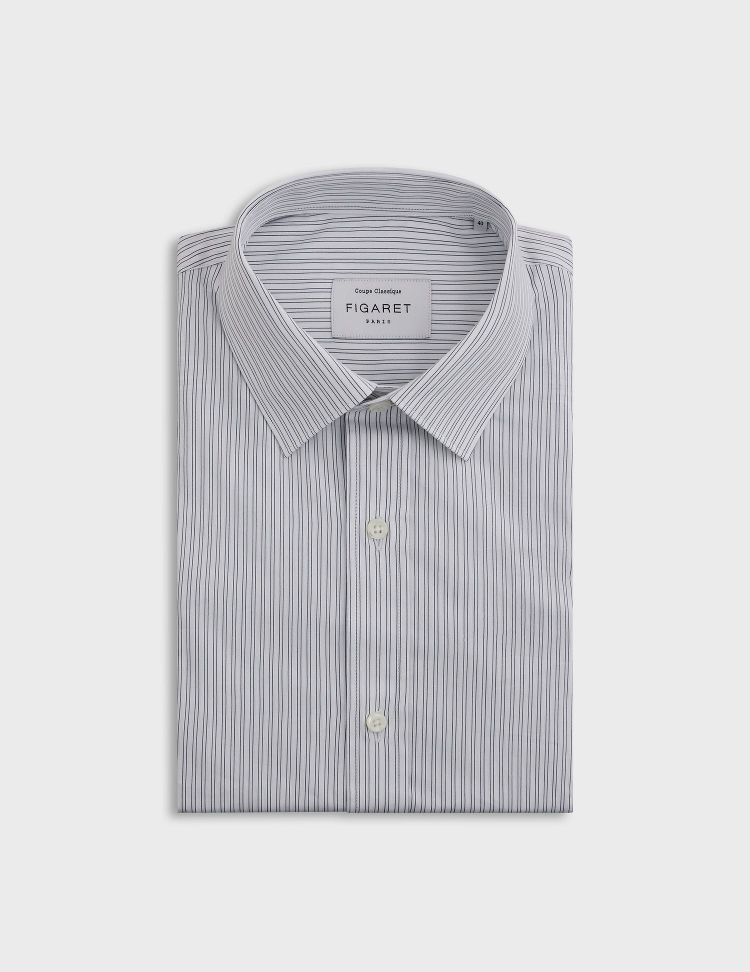 classic Navy blue striped shirt - Poplin - Figaret Collar