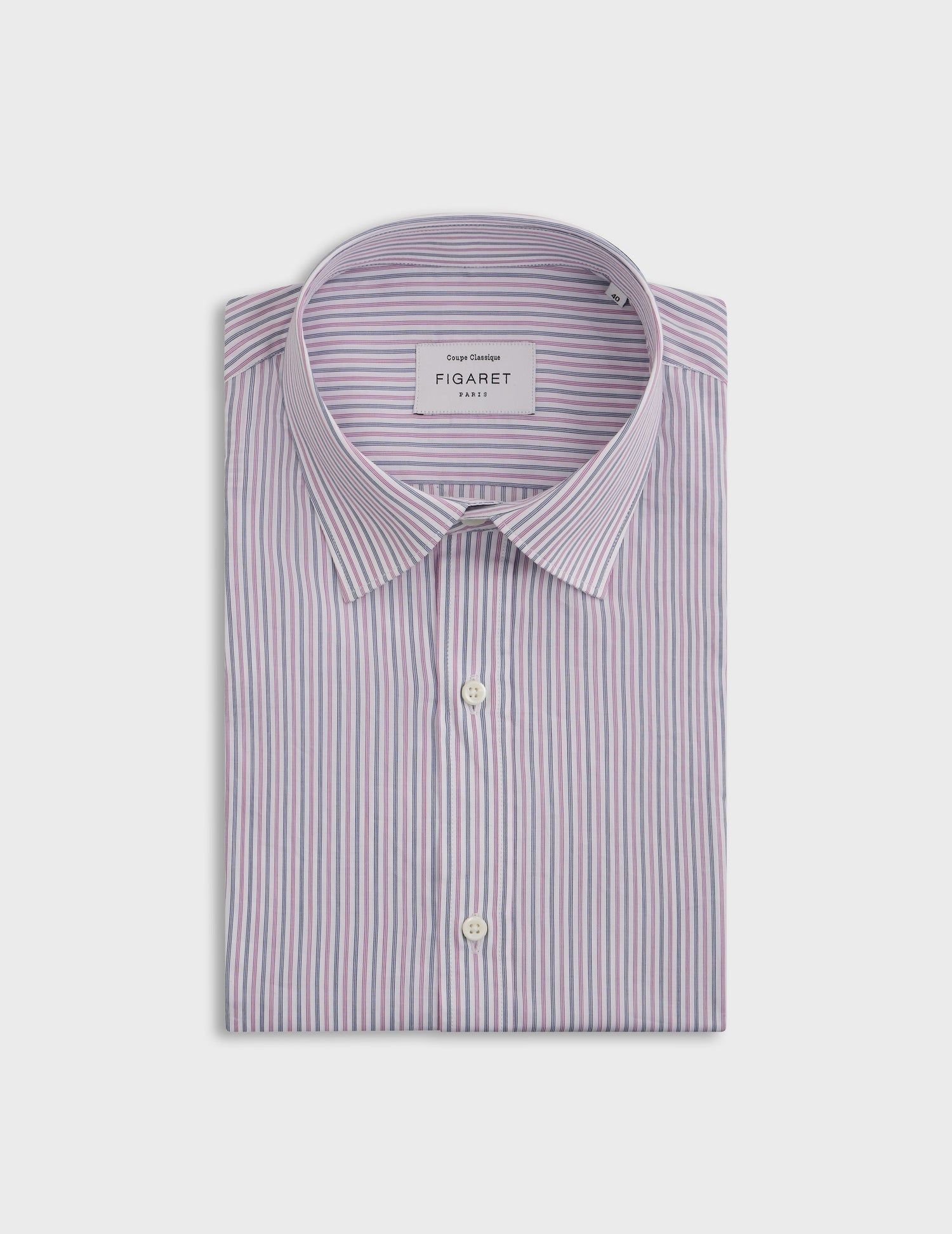 Chemise classique rayée rose - Popeline - Col Figaret