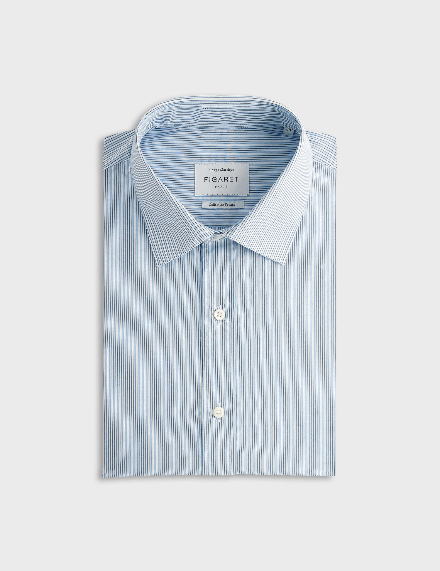 semi-fitted Blue striped shirt - Poplin - Figaret Collar