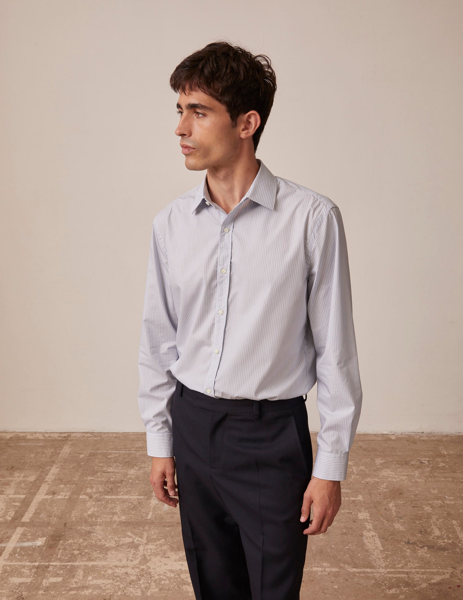 classic Blue striped shirt - Poplin - Figaret Collar