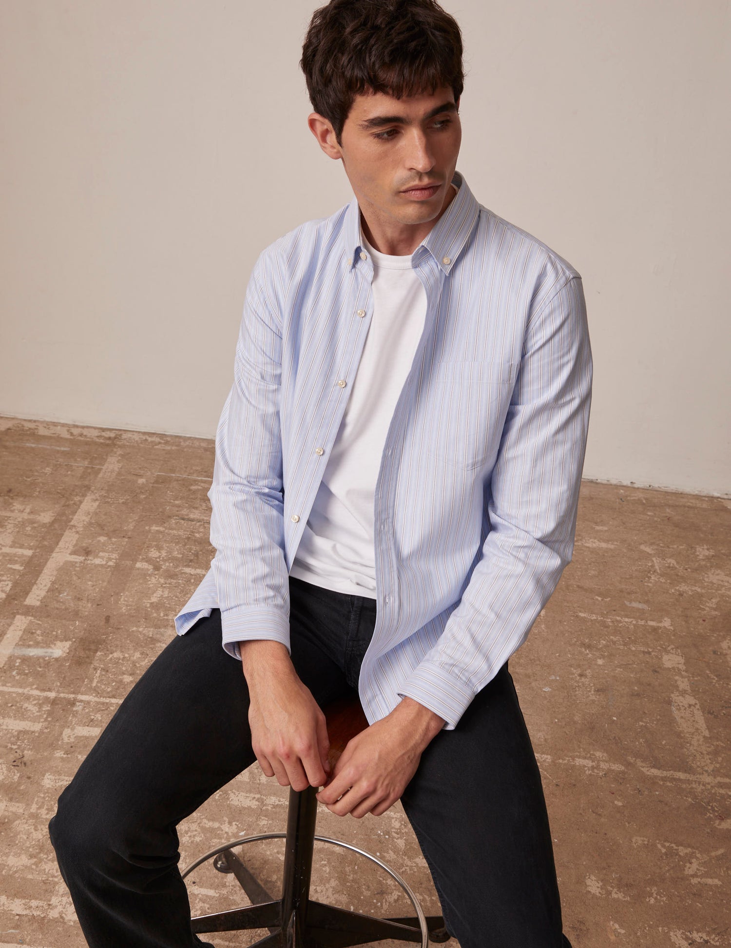 Blue striped Gabriel shirt - Oxford - American Collar