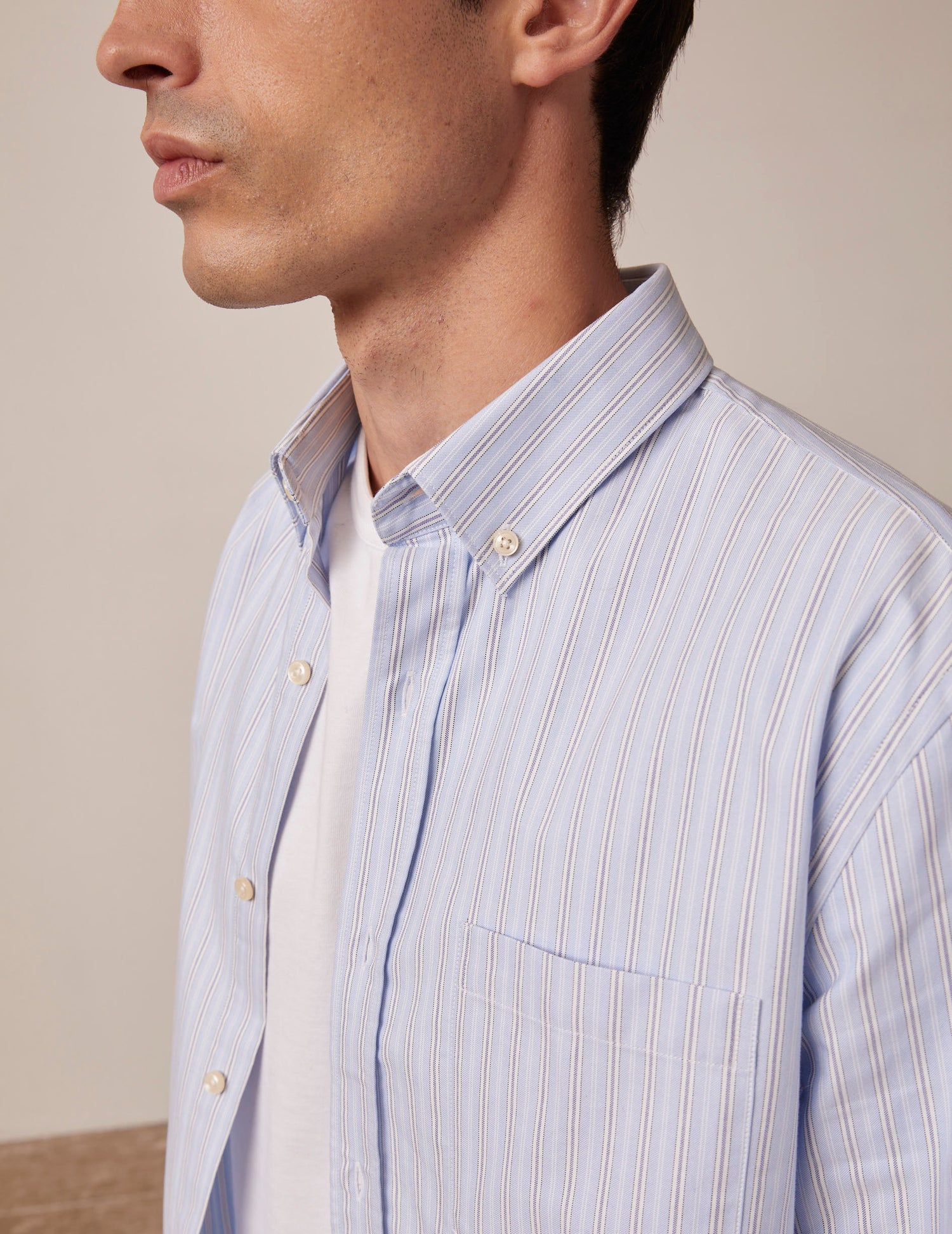 Blue striped Gabriel shirt - Oxford gratté - American Collar#3