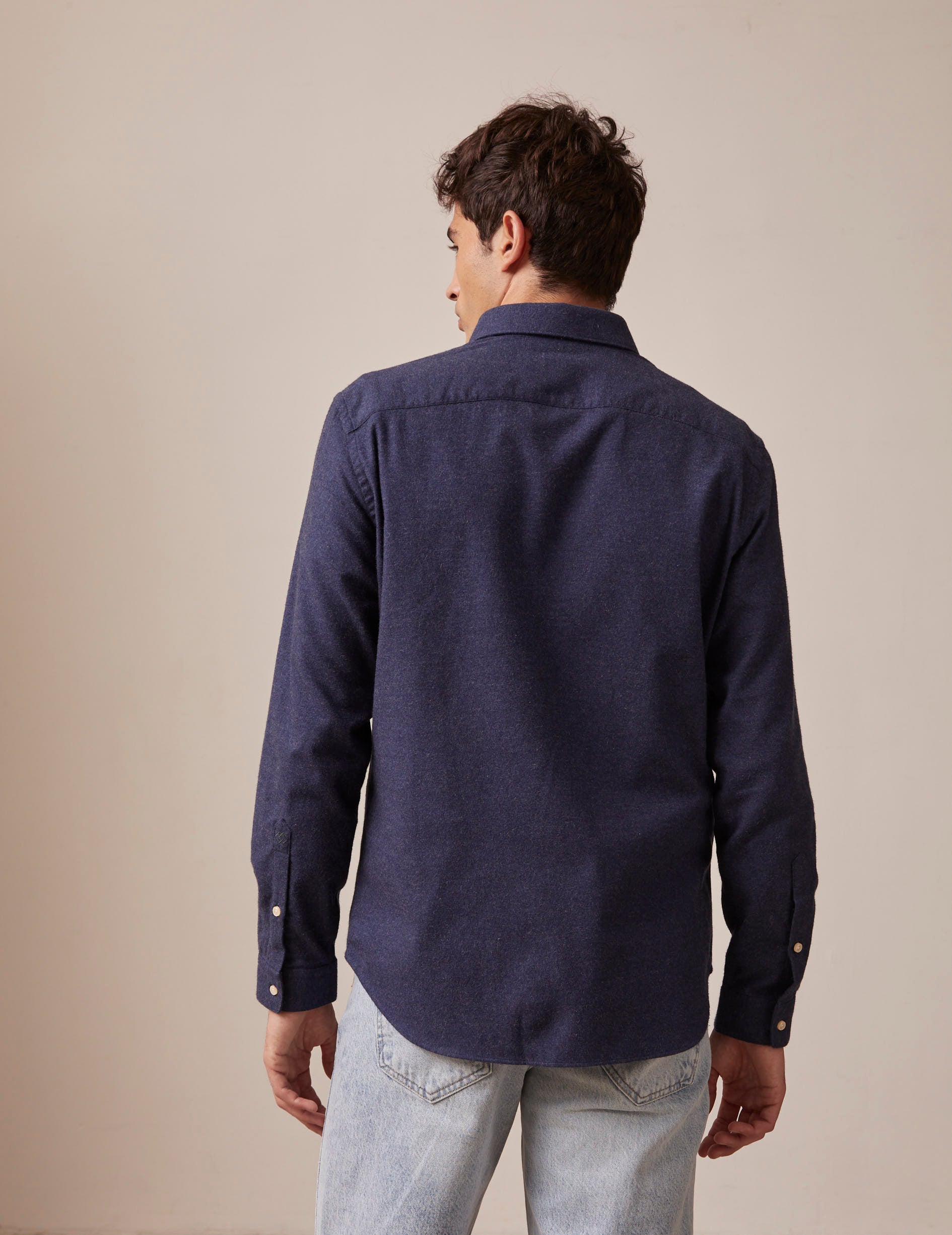 Chemise Gaspard bleue marine - Flanelle - Col Américain