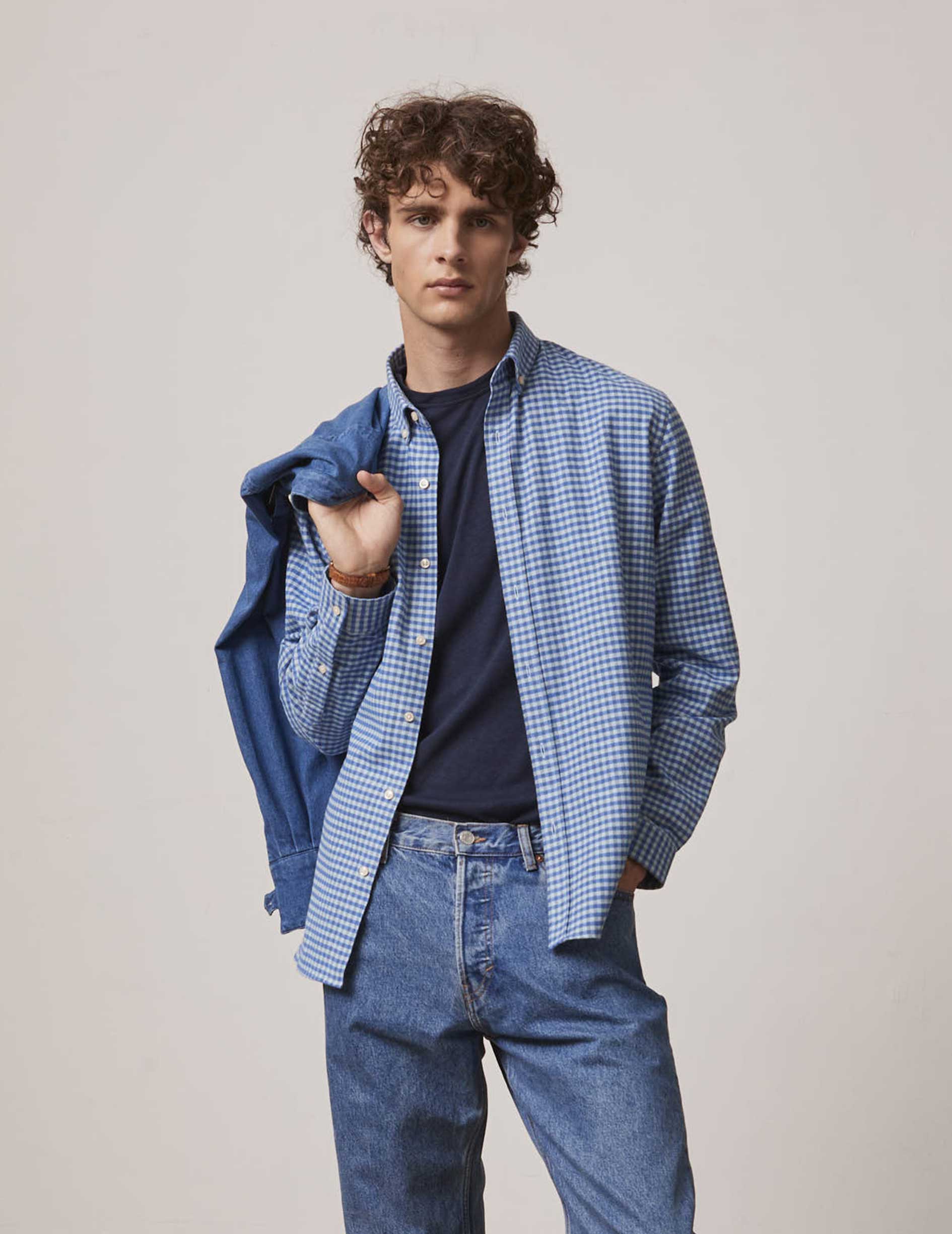 Blue checked Gaspard shirt - Flannel - American Collar