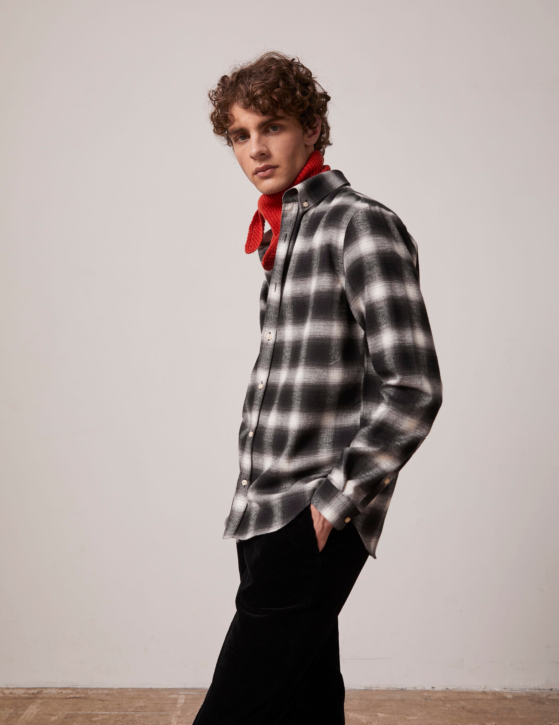 Black checked Gaspard shirt - Flannel - American Collar