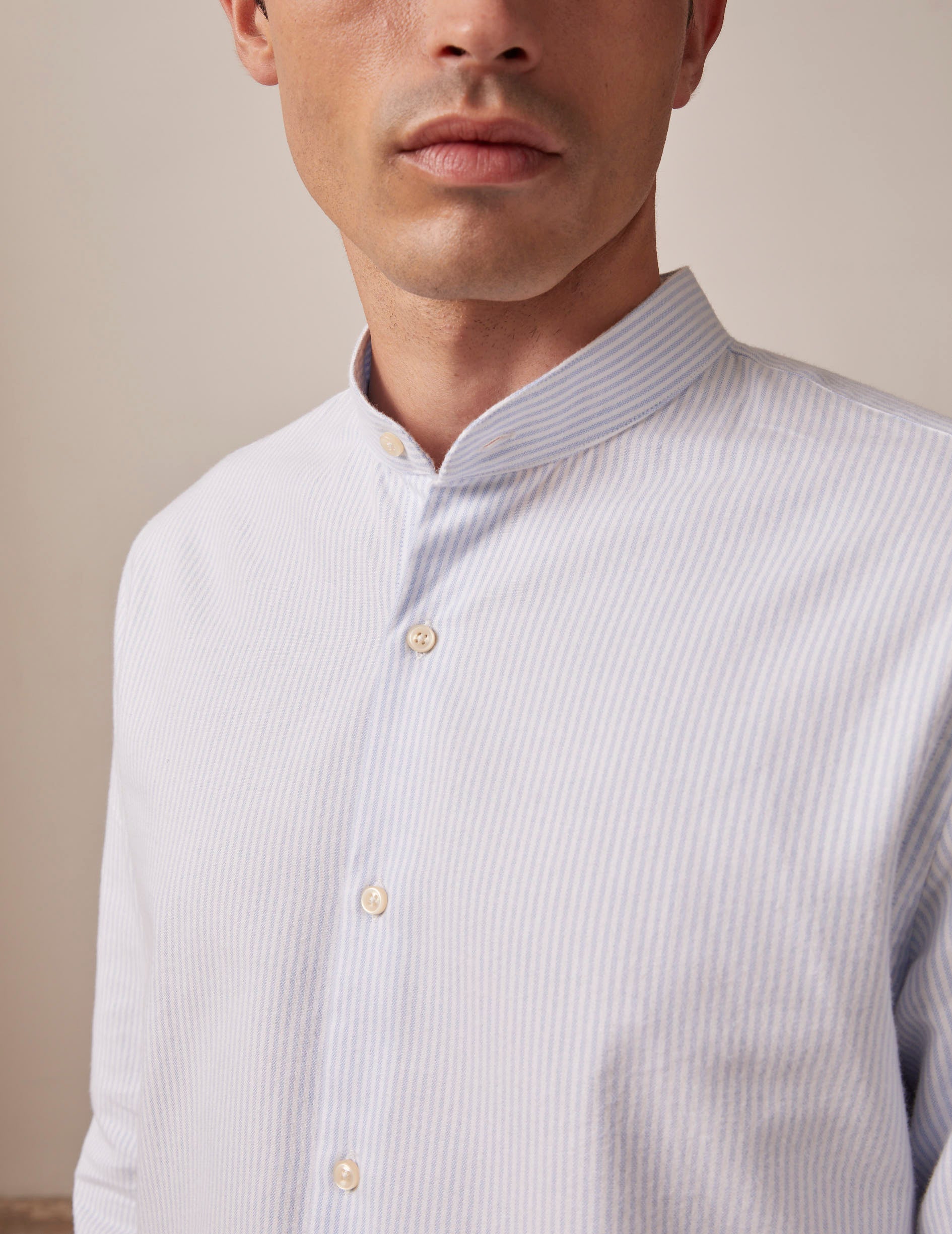 Blue striped Herwin shirt - Brushed oxford - Officer Collar