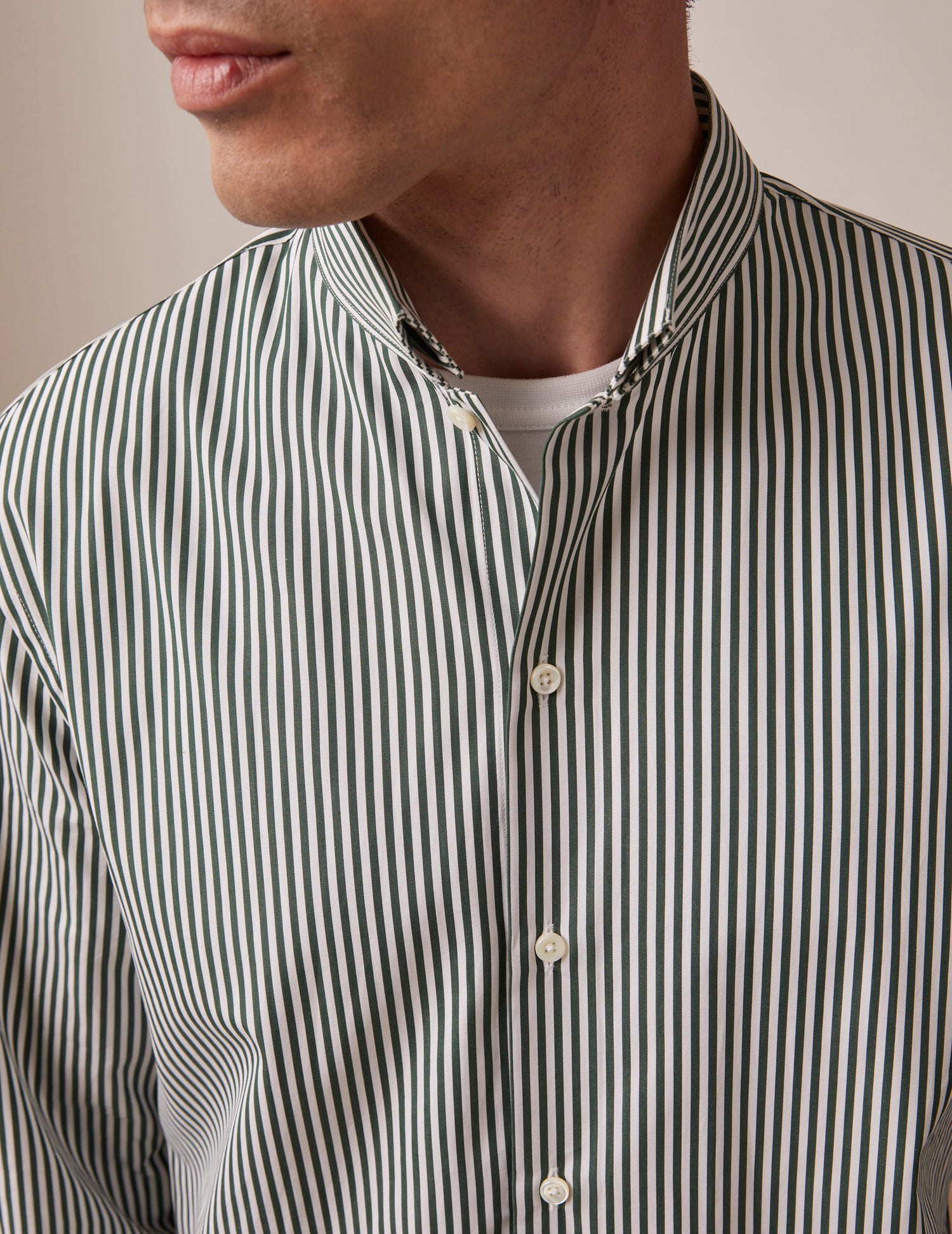 Green striped semi-fitted shirt - Poplin - Reverse Collar#3