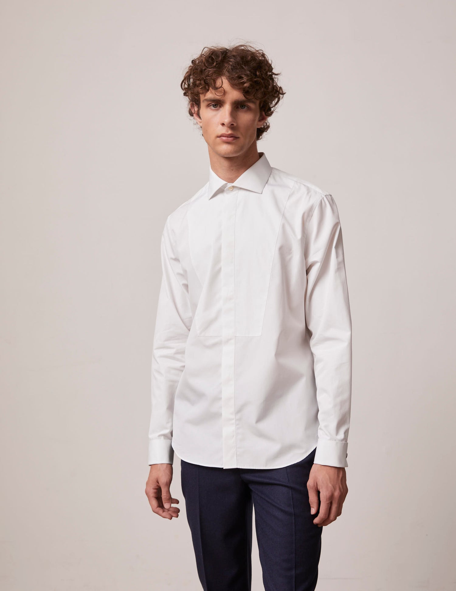 semi-fitted White hidden button placket shirt  - Poplin - Italian Collar - Musketeers Cuffs#3