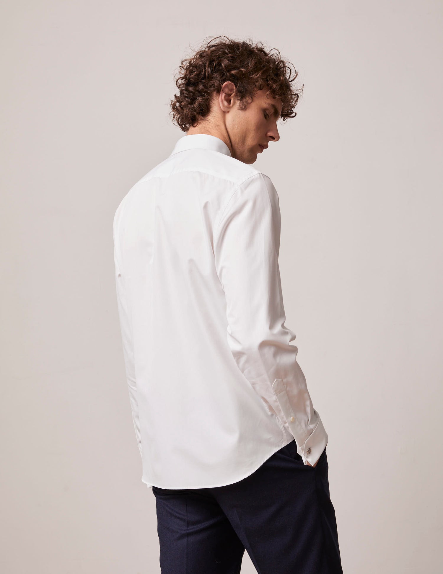 semi-fitted White hidden button placket shirt  - Poplin - Italian Collar - Musketeers Cuffs#4