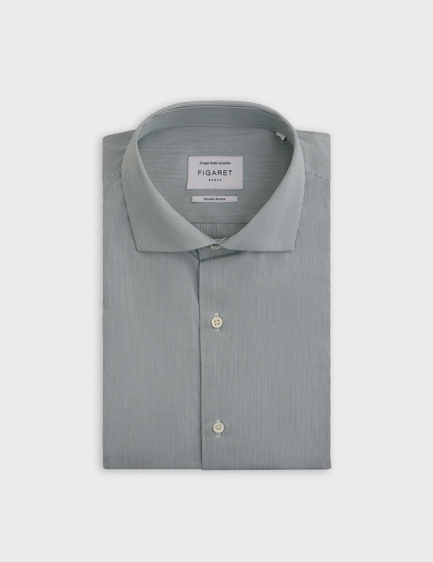 Green striped semi-fitted shirt - Poplin - Italian Collar - Musketeers Cuffs