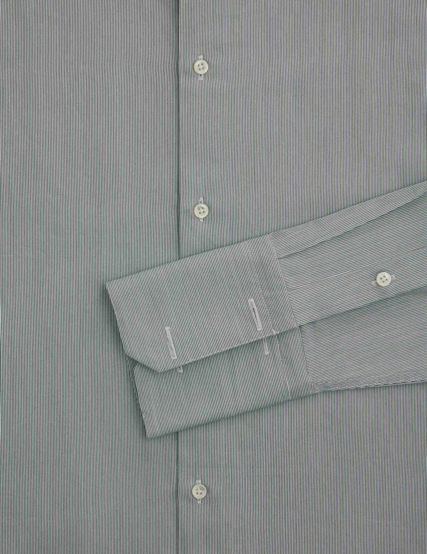 Chemise semi-ajustée rayée verte - Popeline - Col Italien - Poignets Mousquetaires#2