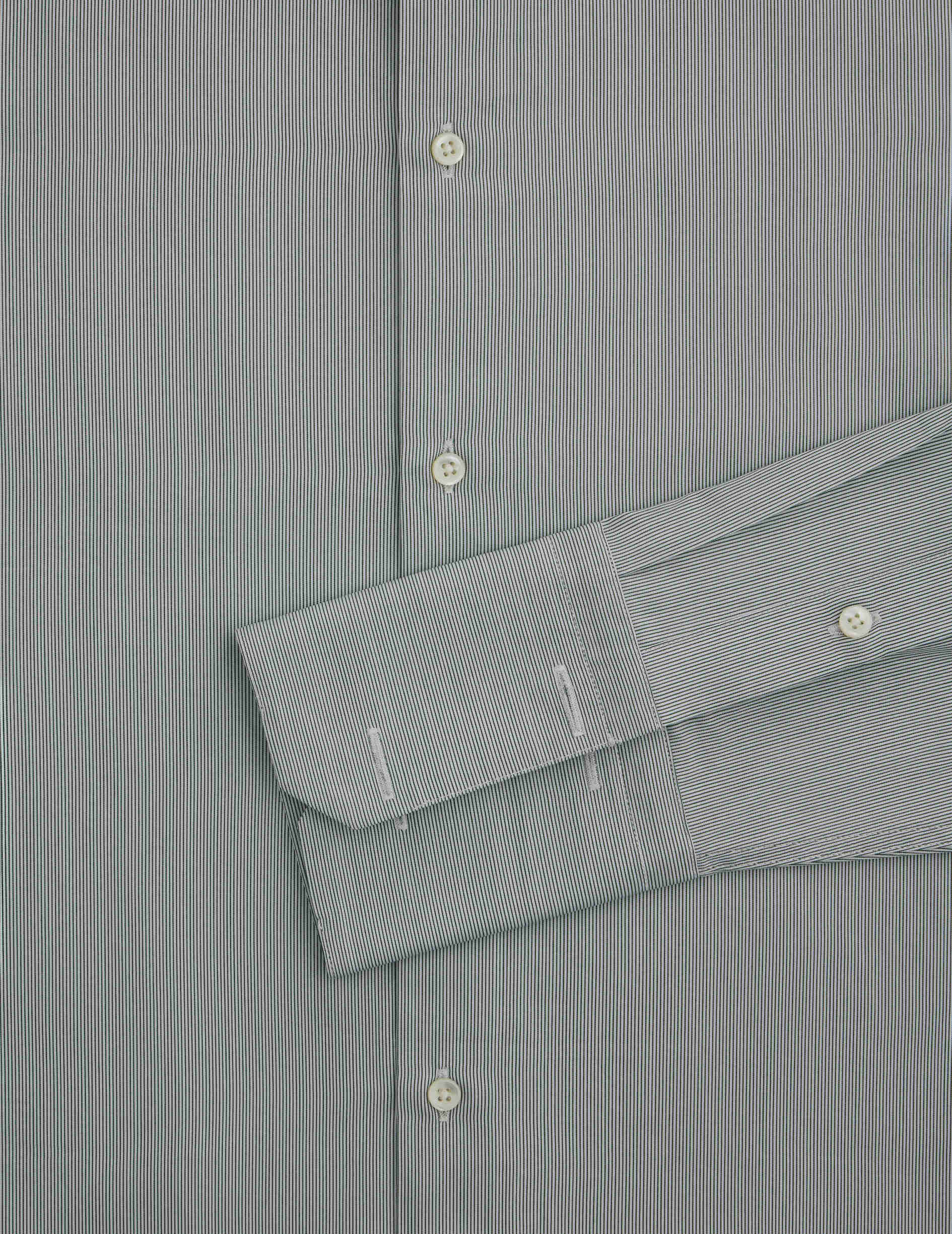 Chemise semi-ajustée rayée verte - Popeline - Col Italien - Poignets Mousquetaires