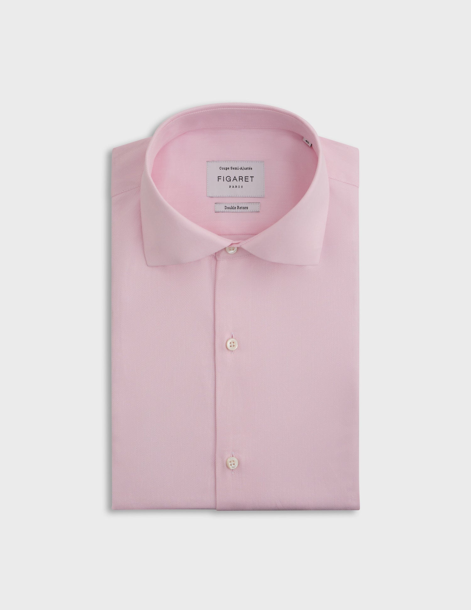 Chemise semi-ajustée rose - Chevron - Col Italien - Poignets Mousquetaires