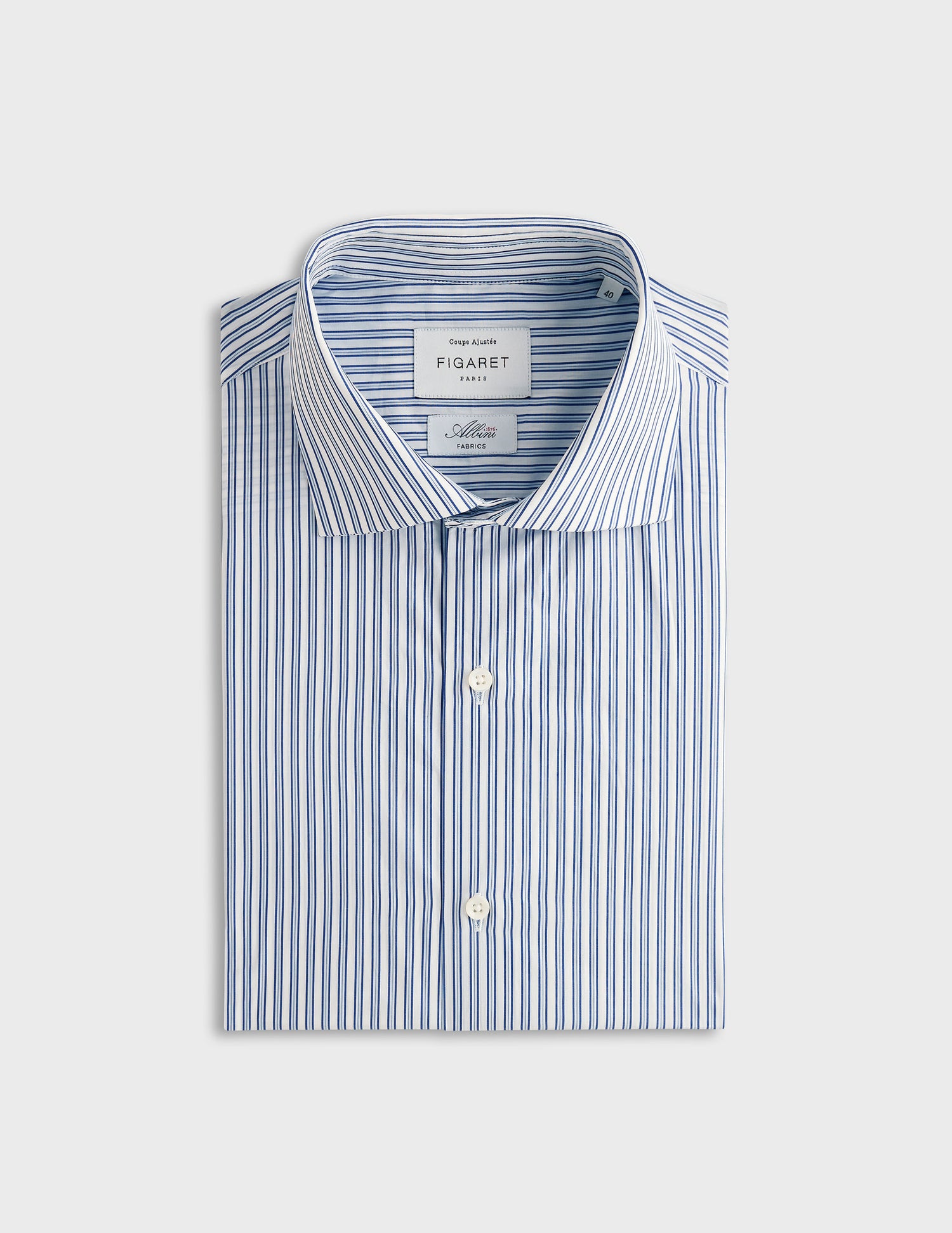 Navy blue striped fitted shirt - Poplin - Italian Collar