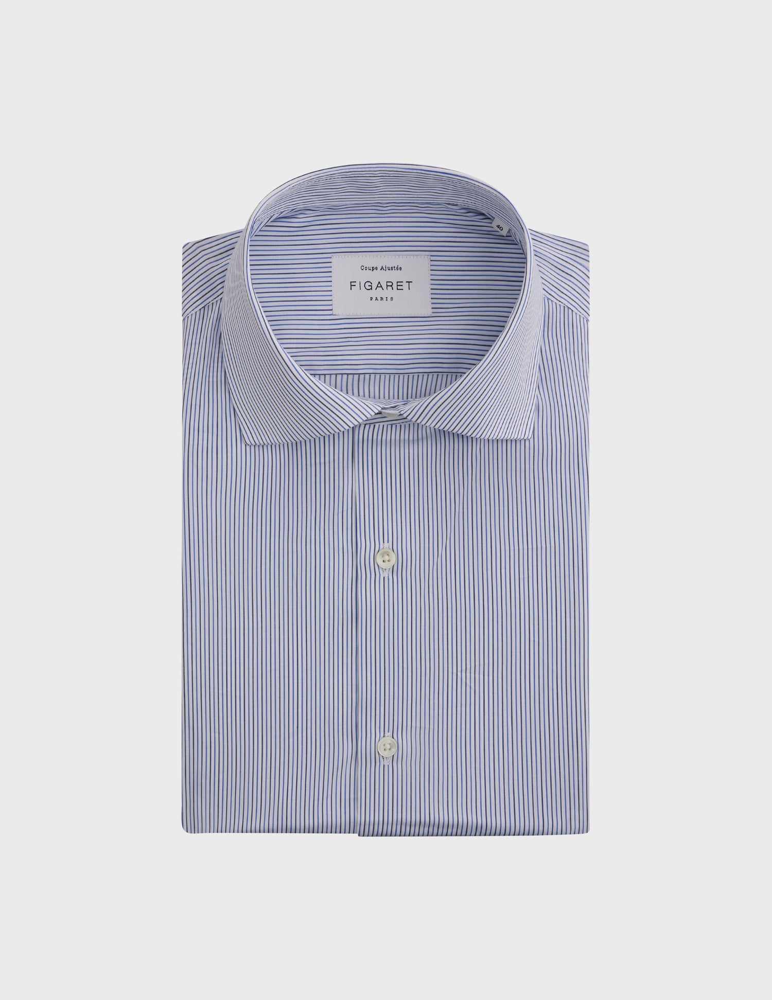 Blue striped fitted shirt - Poplin - Italian Collar