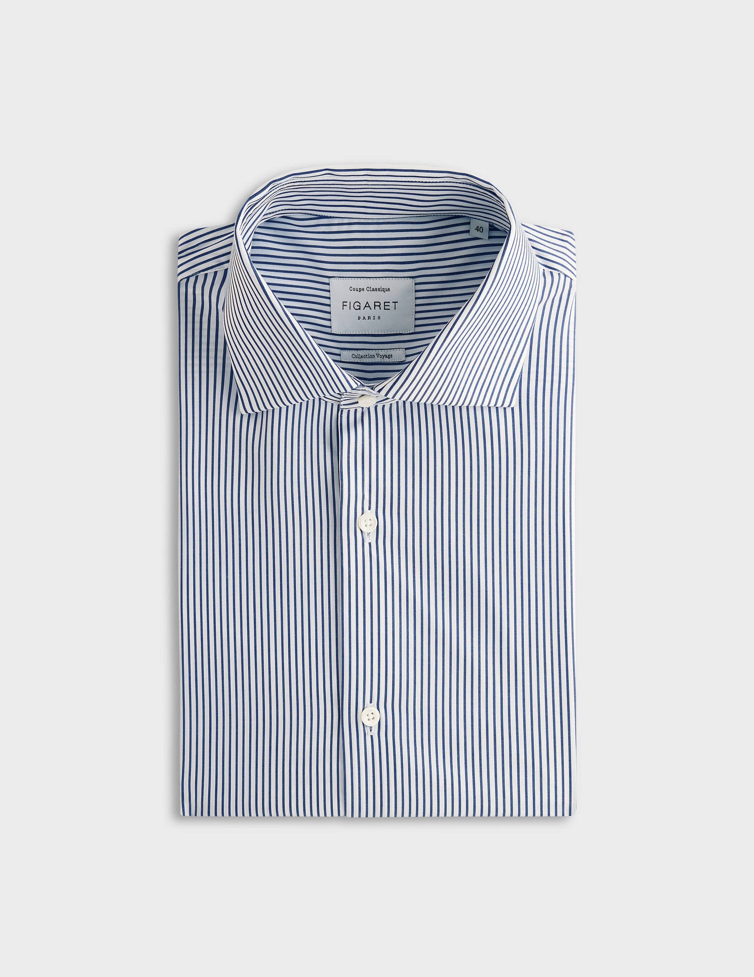 Navy blue striped classic shirt - Poplin - Italian Collar