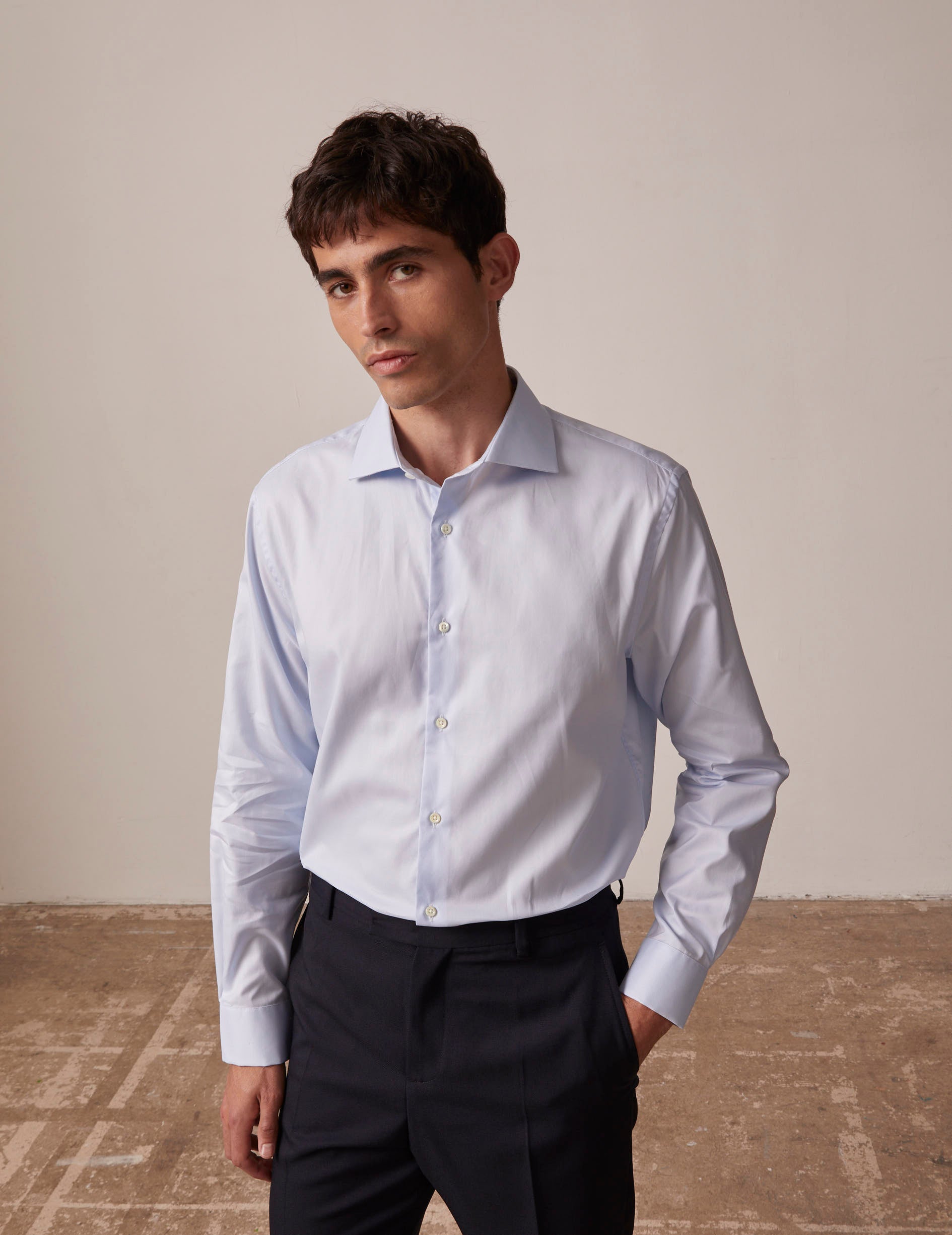 Classic light blue prestige shirt - Pinpoint - Italian Collar