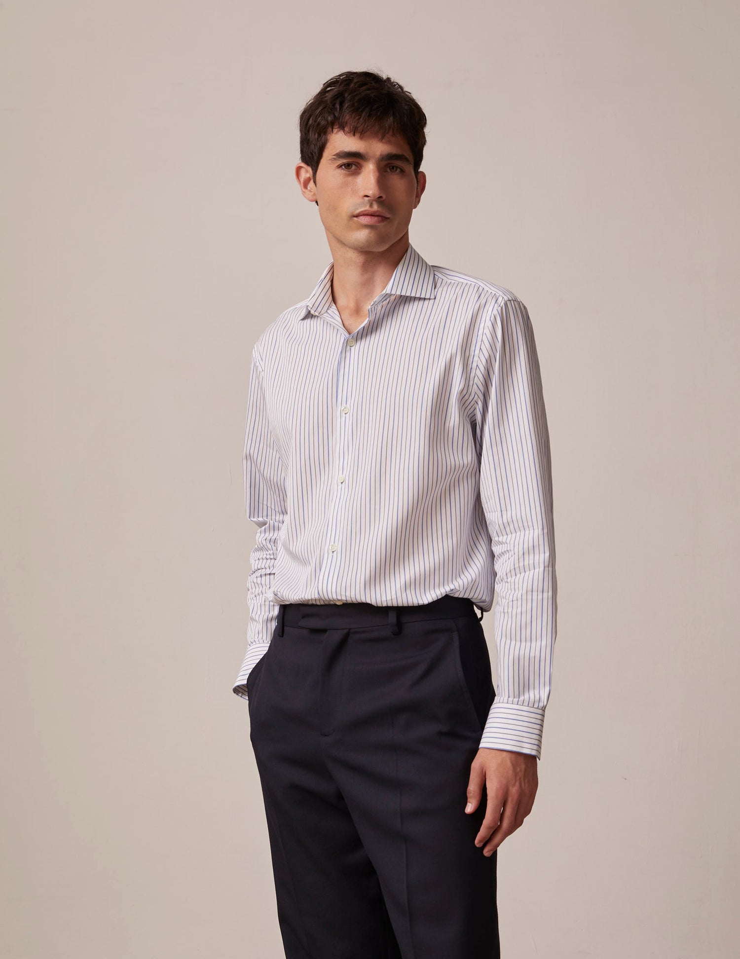 semi-fitted Blue striped shirt - Poplin - Italian Collar#3