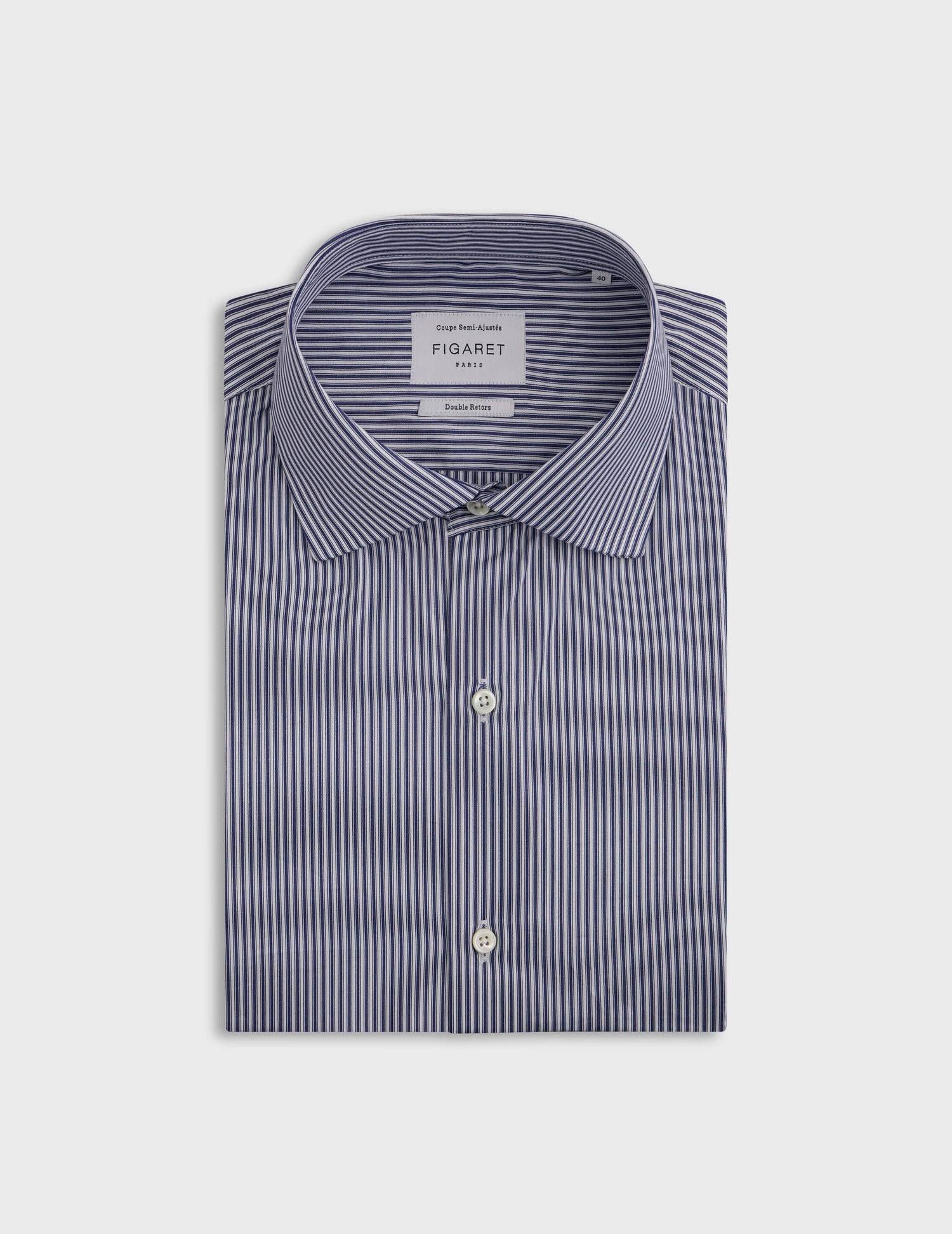 semi-fitted Navy blue striped shirt - Poplin - Italian Collar