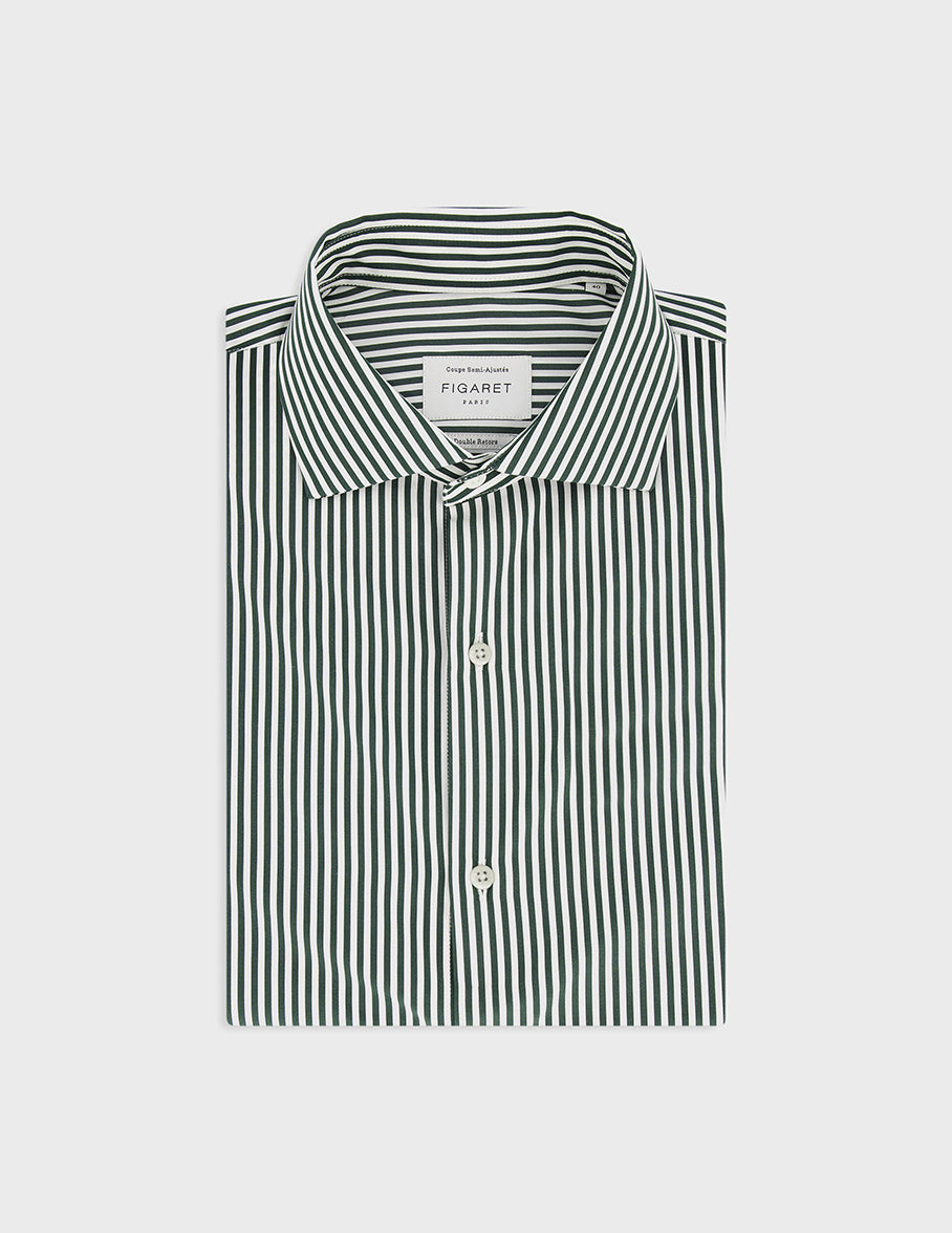 semi-fitted Green striped shirt - Poplin - Italian Collar