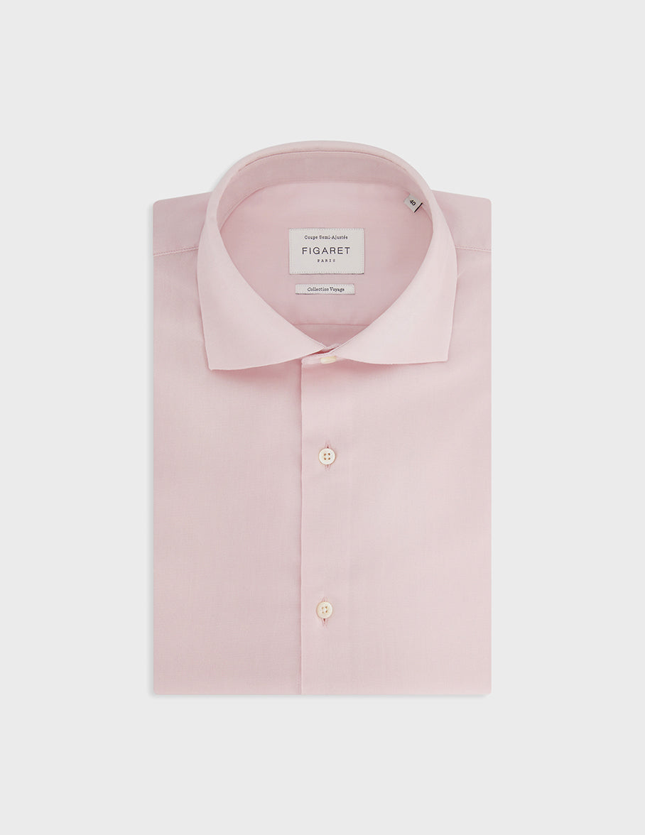 Chemise semi-ajustée rose - Façonné - Col Italien