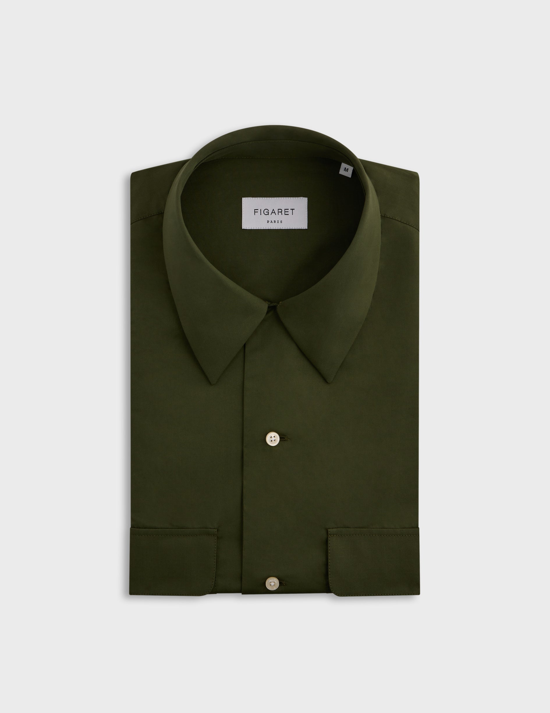 Khaki Ivano shirt - Poplin - Cuban with bridle Collar