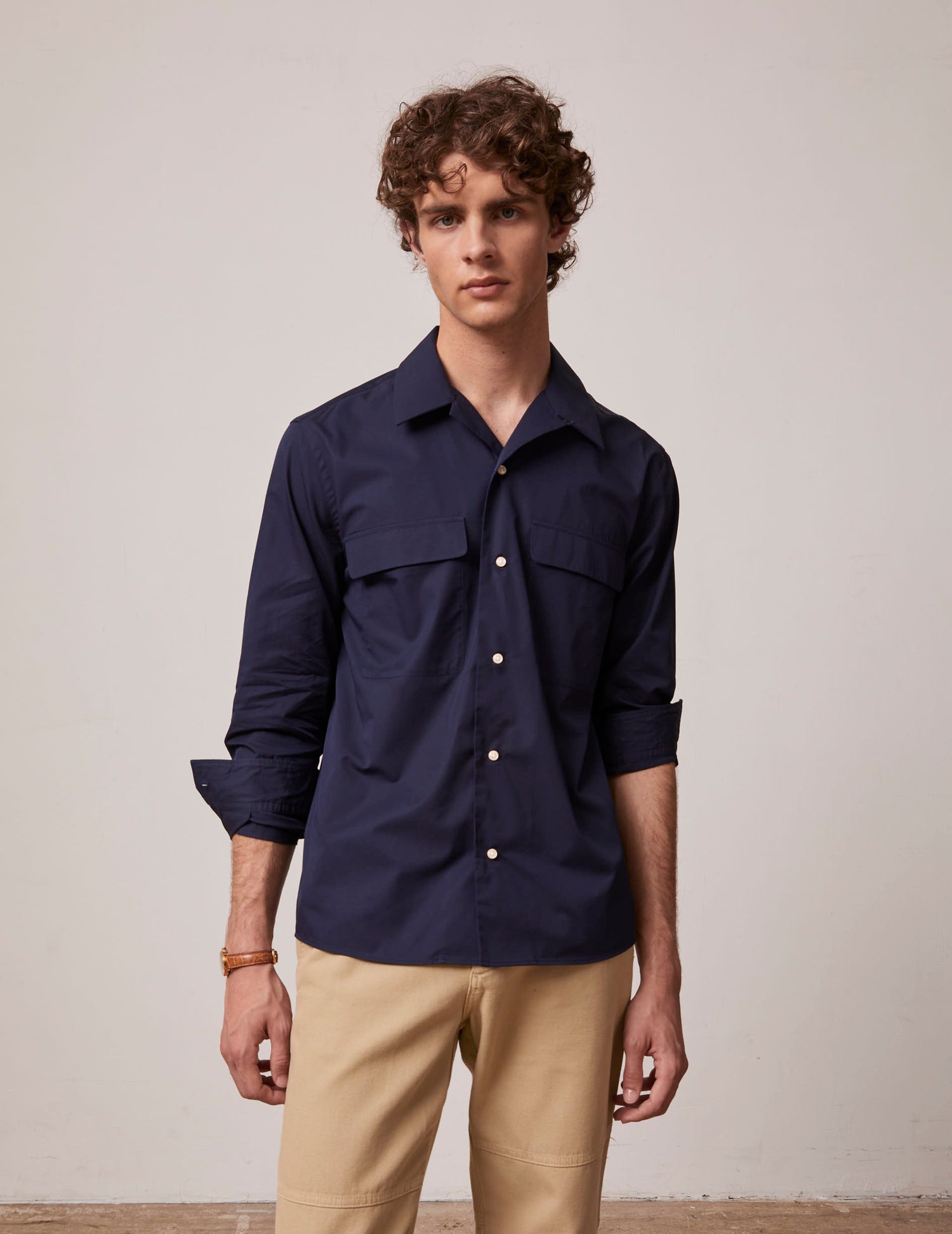 Navy blue Ivano shirt - Poplin - Cuban with bridle Collar#4