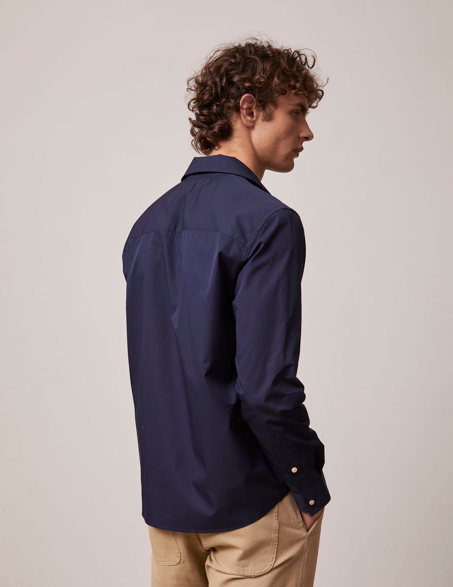 Navy blue Ivano shirt - Poplin - Cuban with bridle Collar#3