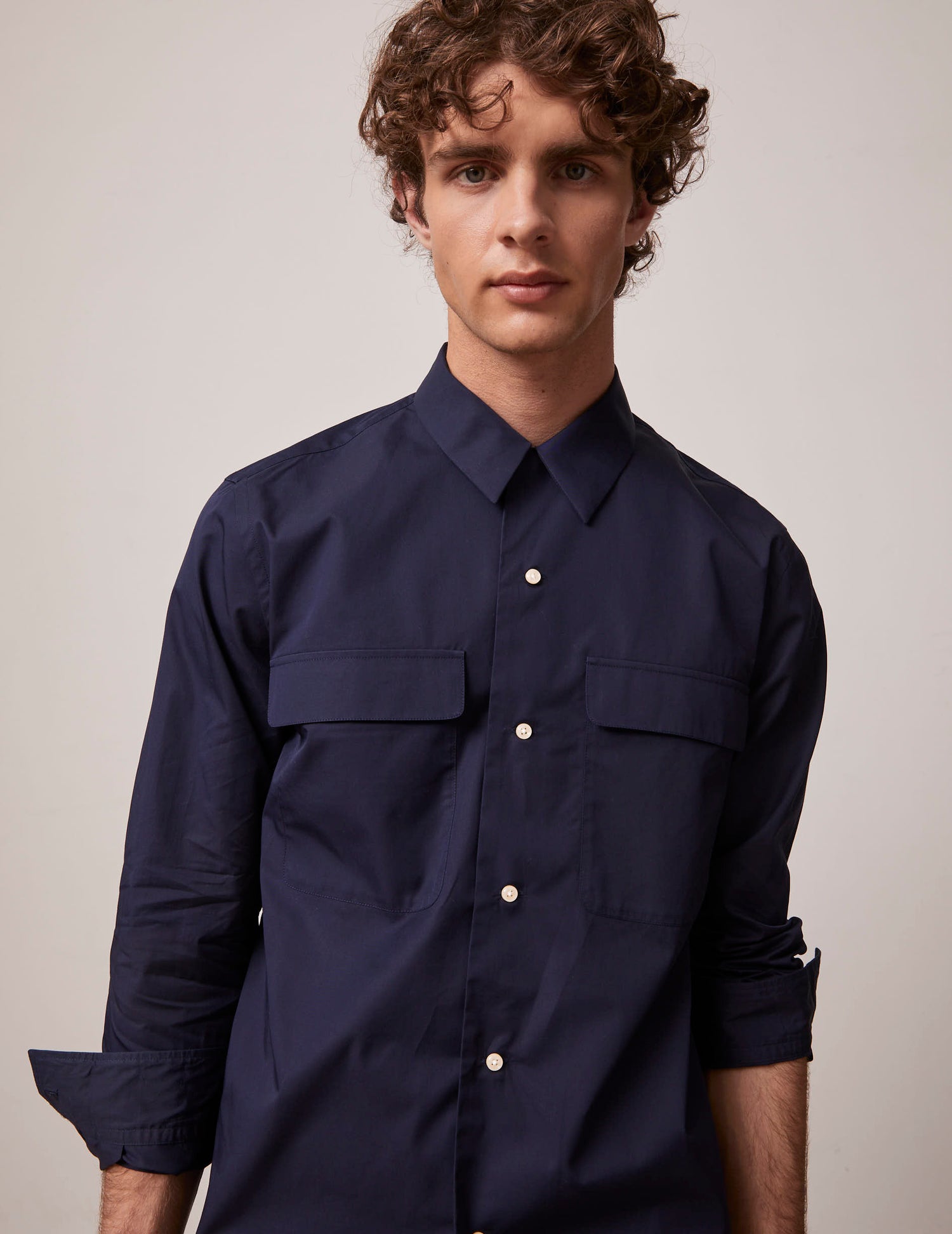 Navy blue Ivano shirt - Poplin - Cuban with bridle Collar#2