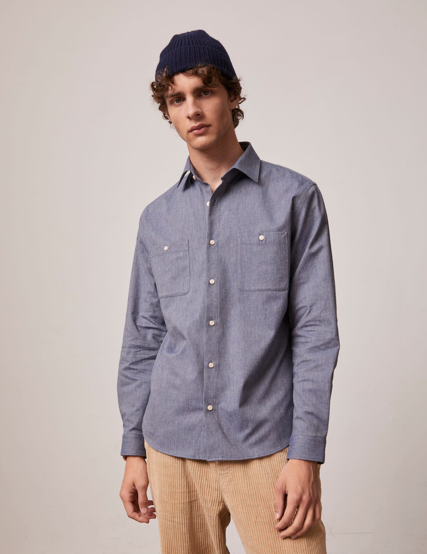 Blue Léonard shirt - Oxford - French Collar