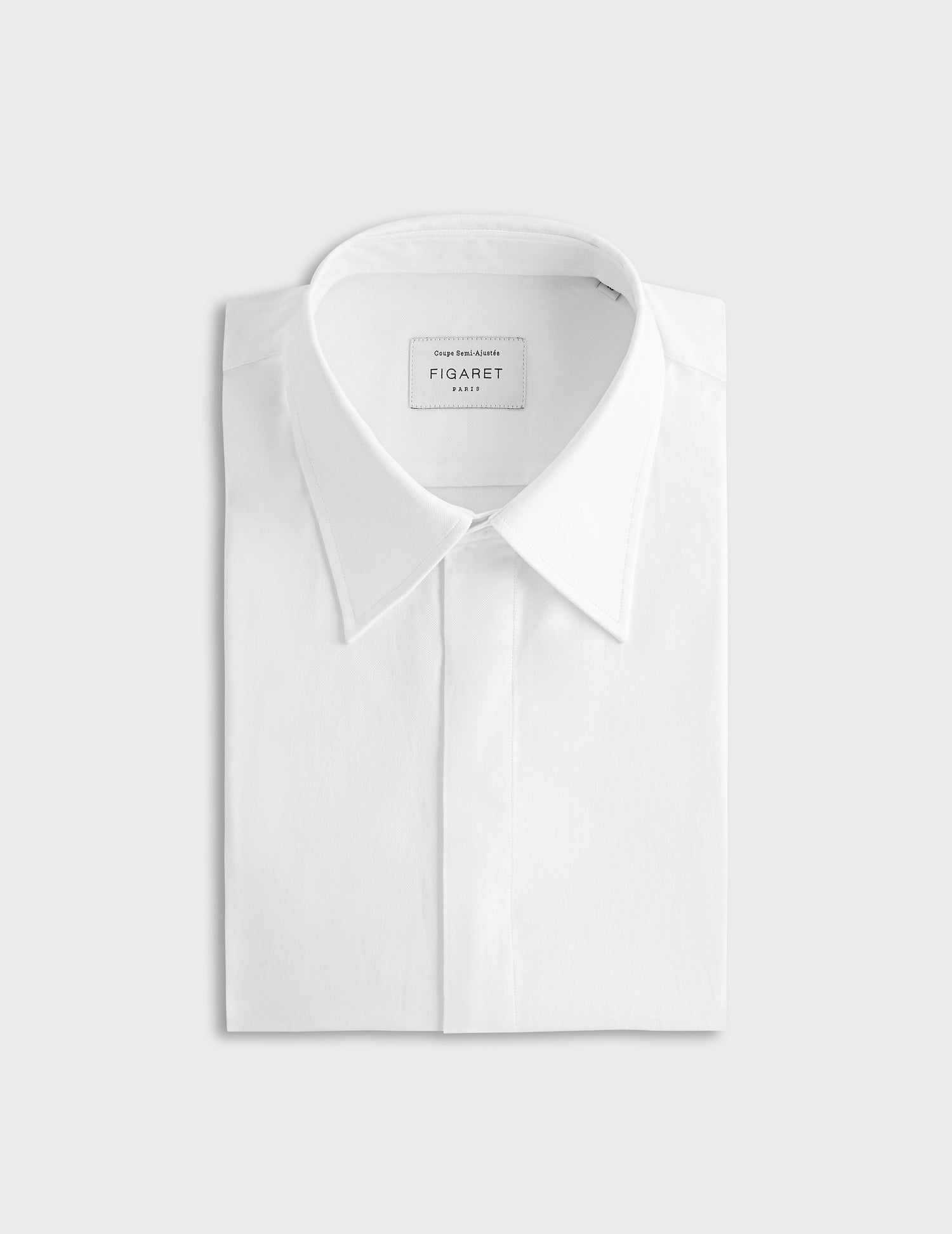 White semi-fitted shirt with hidden button placket - pin point - Majestic Collar - Musketeers Cuffs