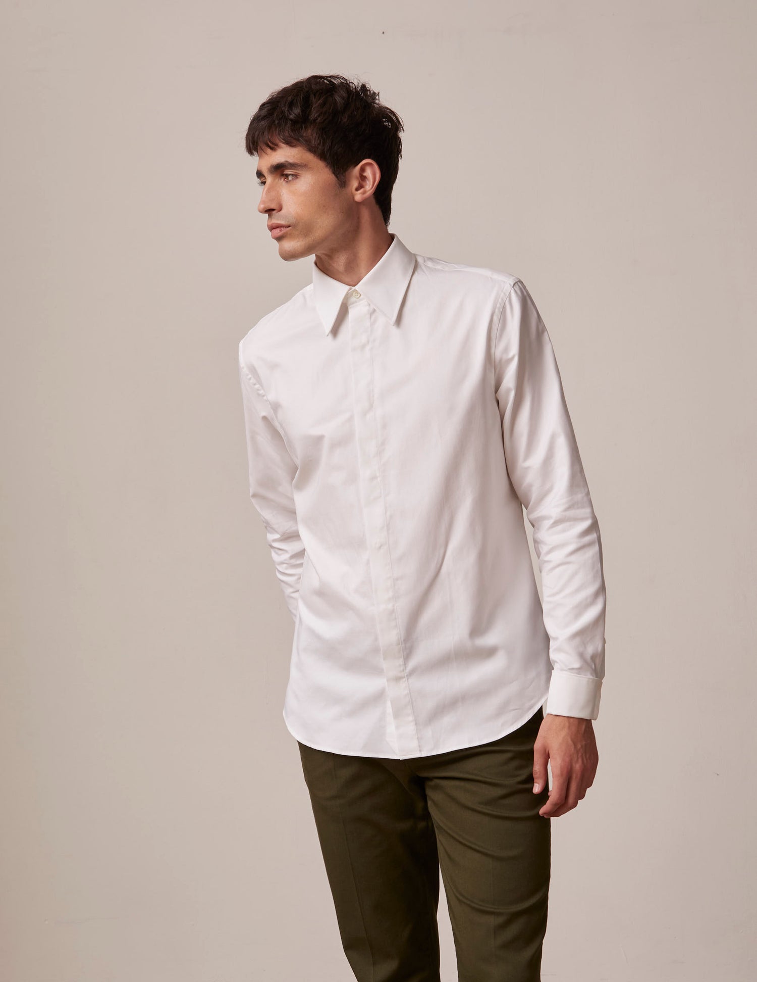 White semi-fitted shirt with hidden button placket - pin point - Majestic Collar - Musketeers Cuffs#4