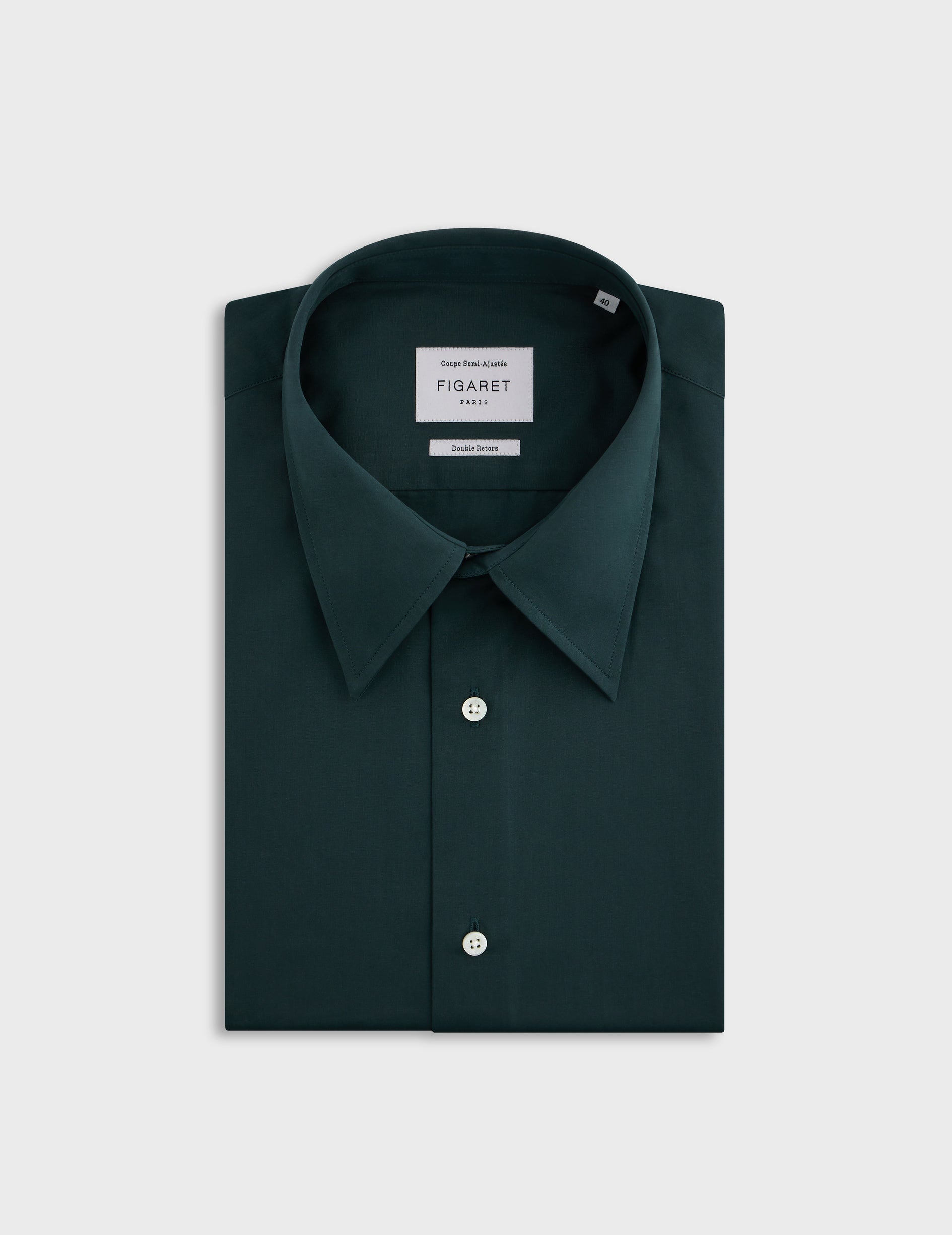 Chemise semi-ajustée verte - Popeline - Col Majestueux