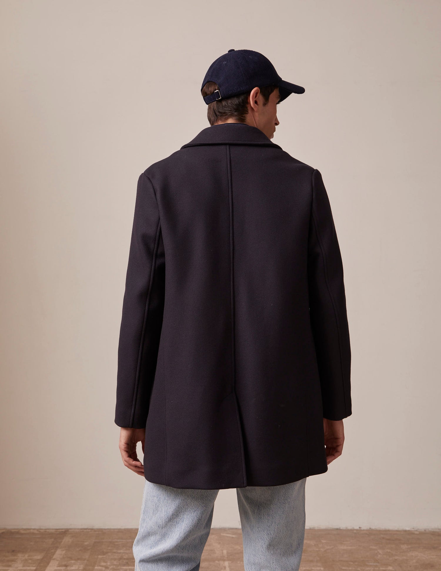 Manteau Ivain en drap de laine marine