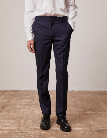 navy blue plaid wool canvas Tailored Greyson pants