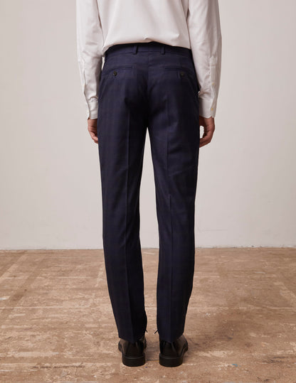 navy blue plaid wool canvas Tailored Greyson pants