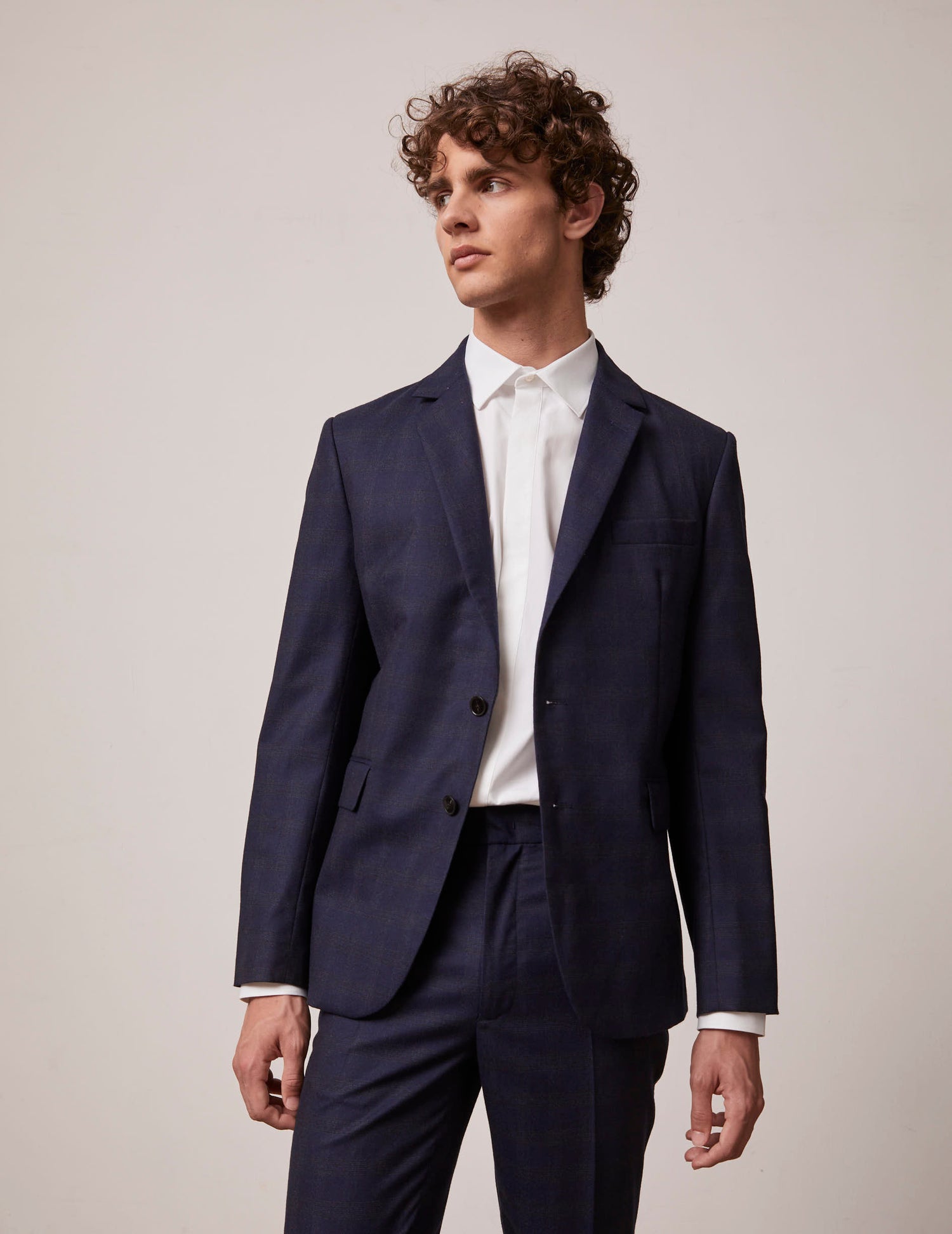 Gordon suit jacket in checked navy blue wool canvas