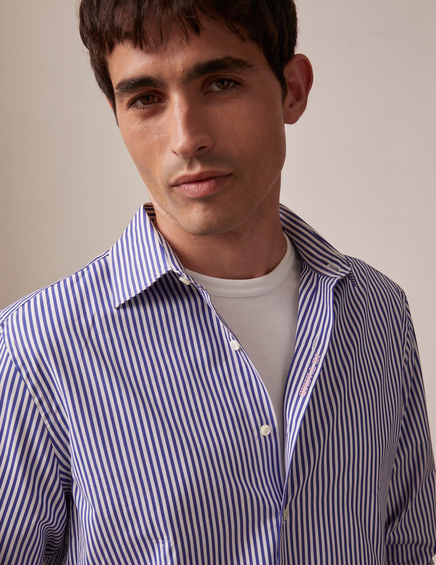 Unisex “Je t'aime” navy blue striped shirt - Poplin - Figaret Collar