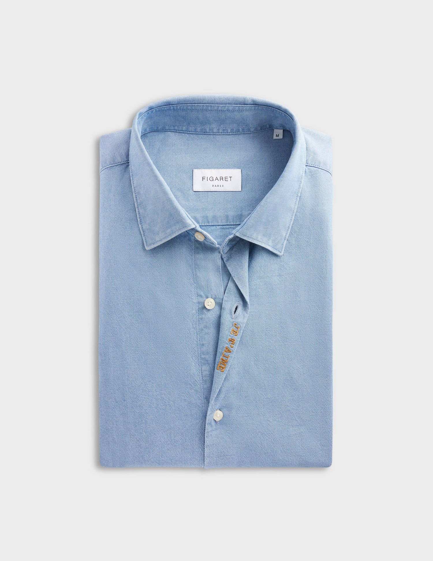 Chemise mixte "Je t'aime" bleu clair - Chambray - Col Figaret#7
