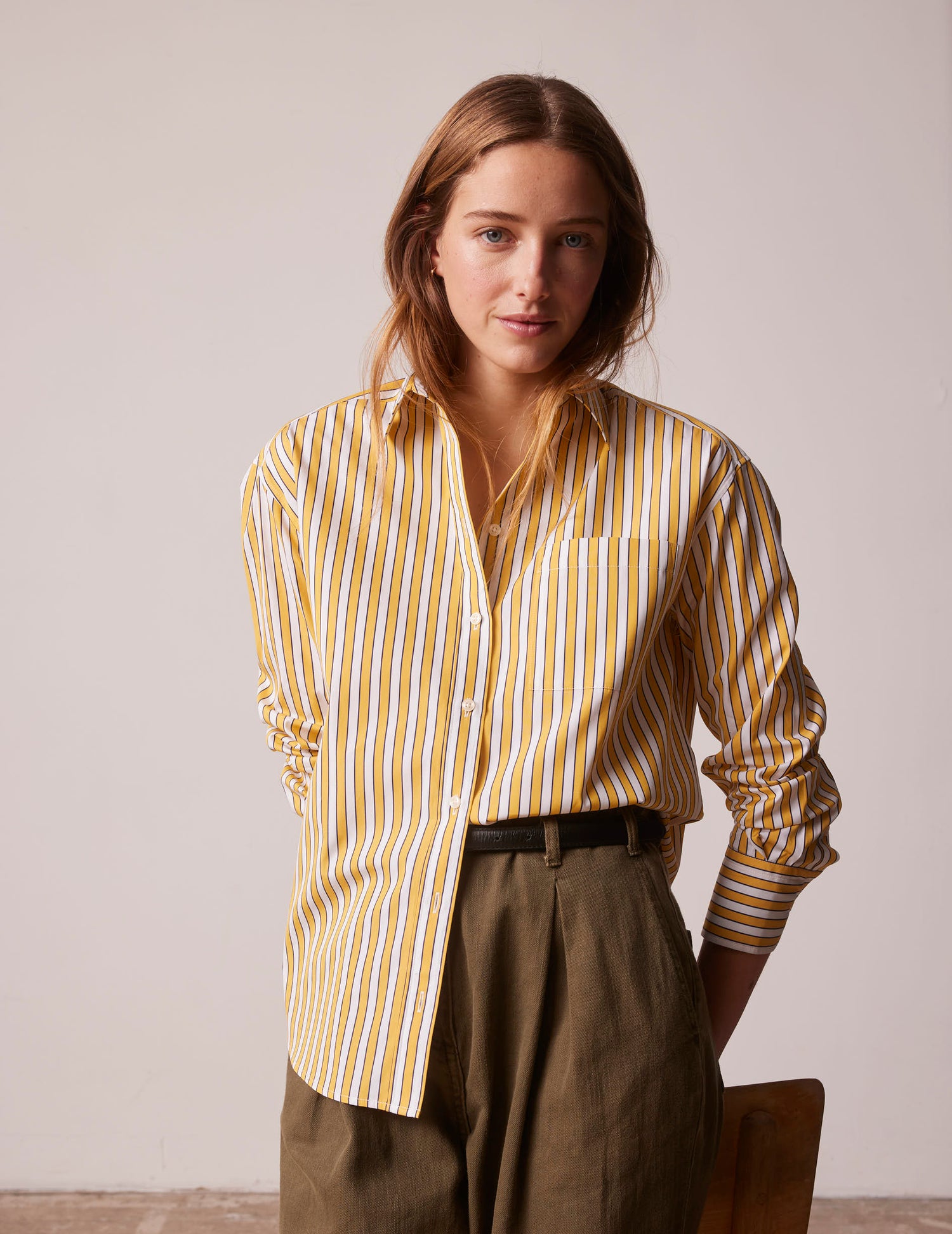 Yellow striped Charlotte shirt - Poplin - Shirt Collar