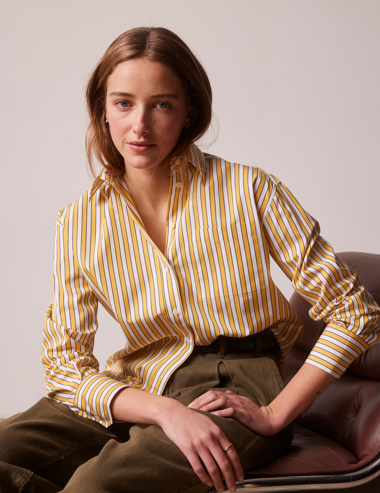 Yellow striped Charlotte shirt - Poplin - Shirt Collar#3