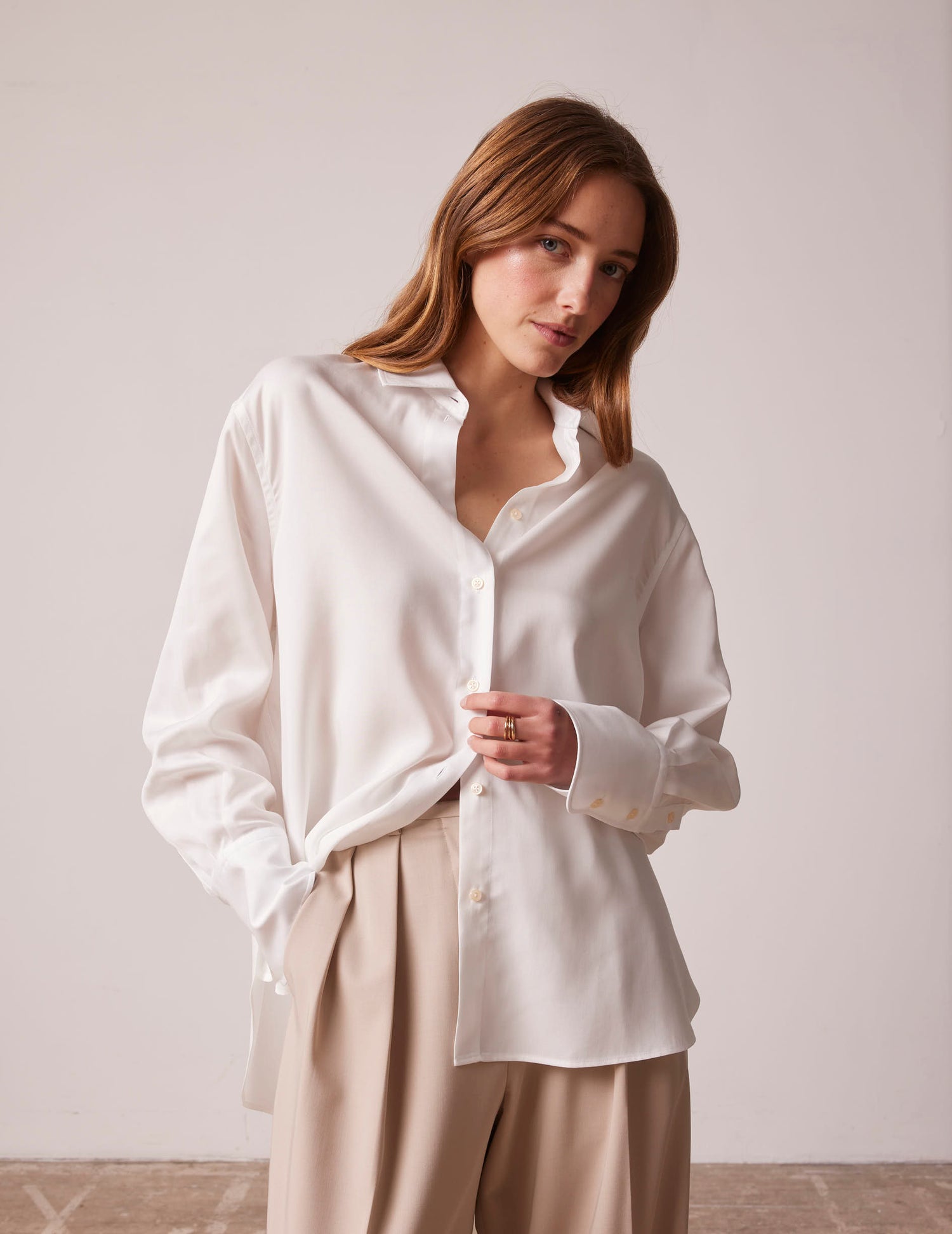 Chemise oversize Léa blanche - Twill - Col Chemise