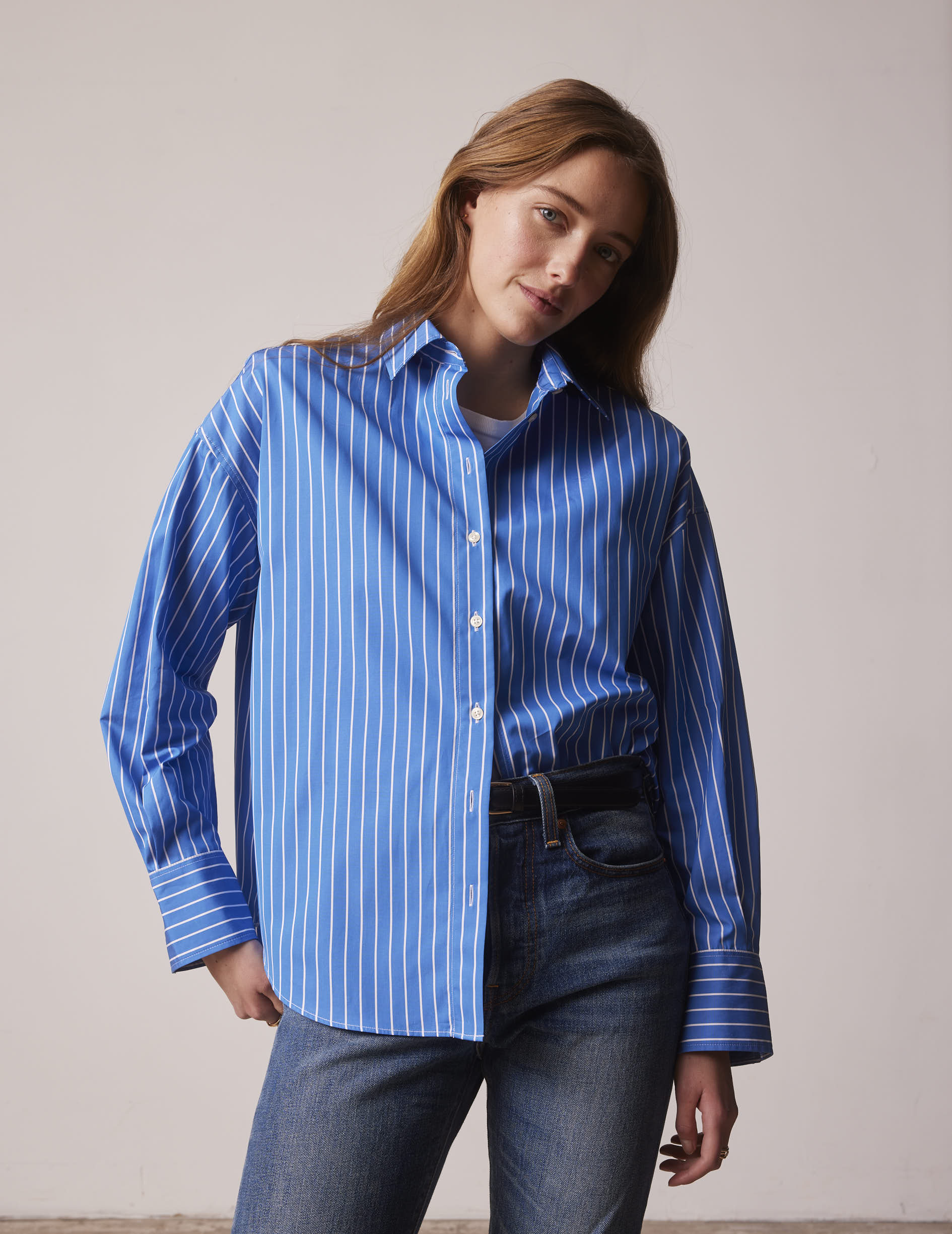 Lizandra blue striped oversized shirt - Poplin - Shirt Collar